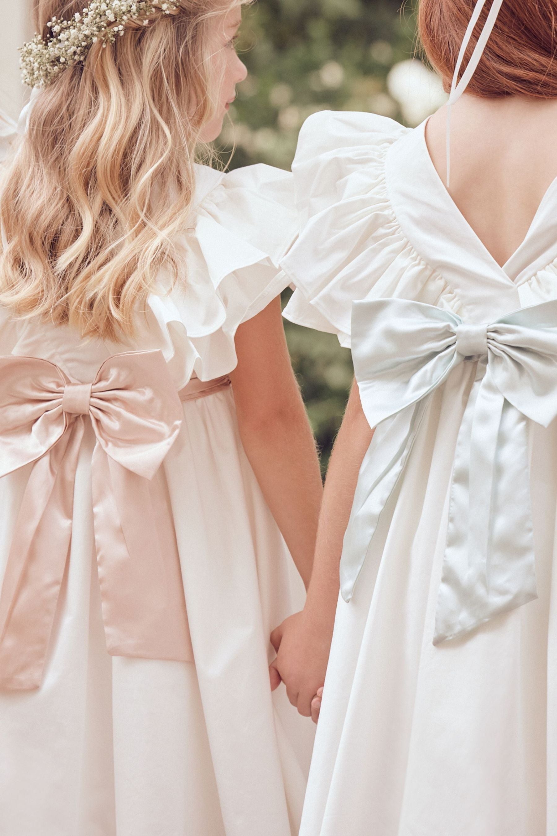 White/Blue Angel & Rocket Taffeta Ruffle Bow Sylvie Dress