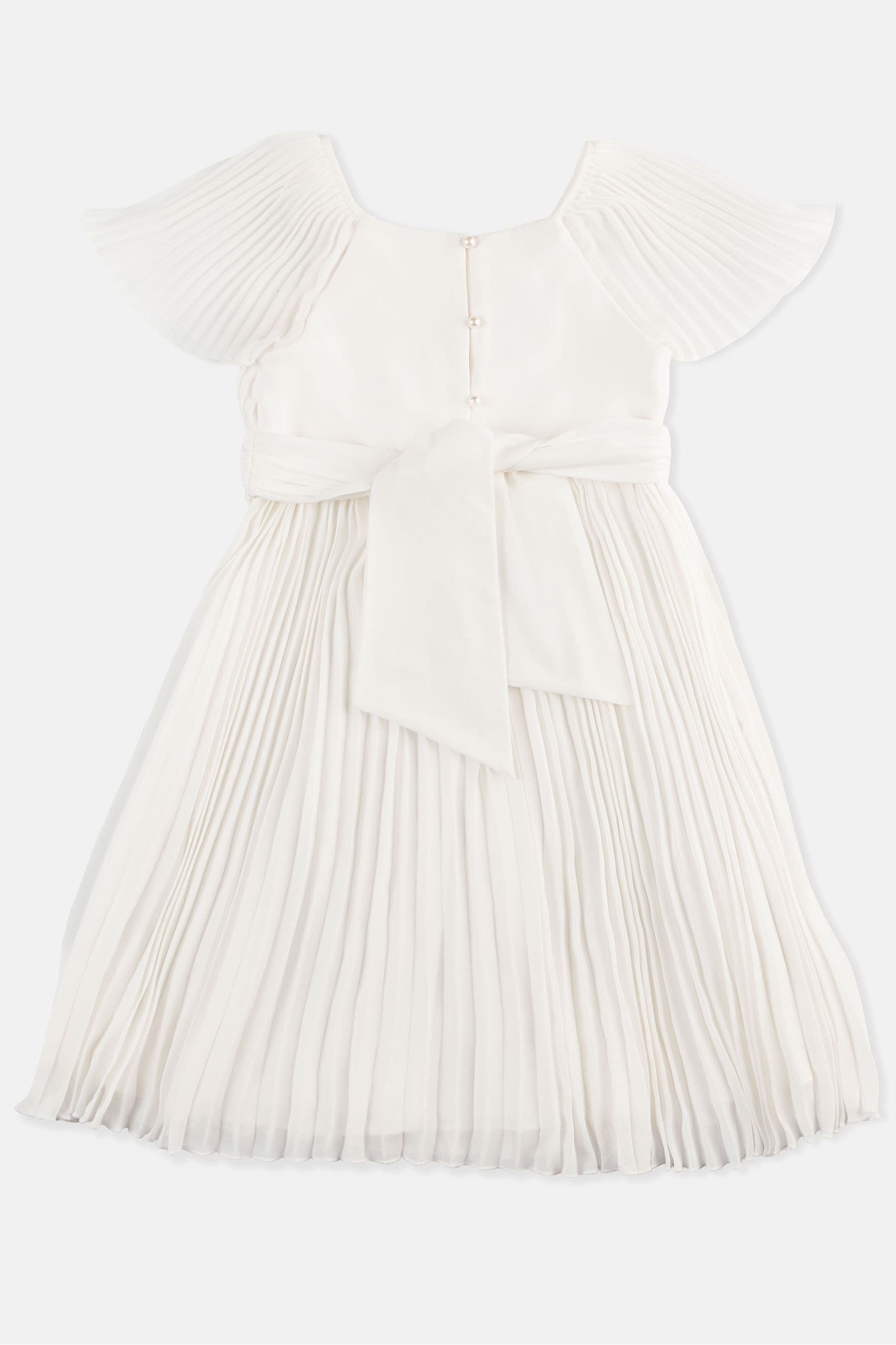 White Angel & Rocket Pleated Ballerina Occasion Bow Dress