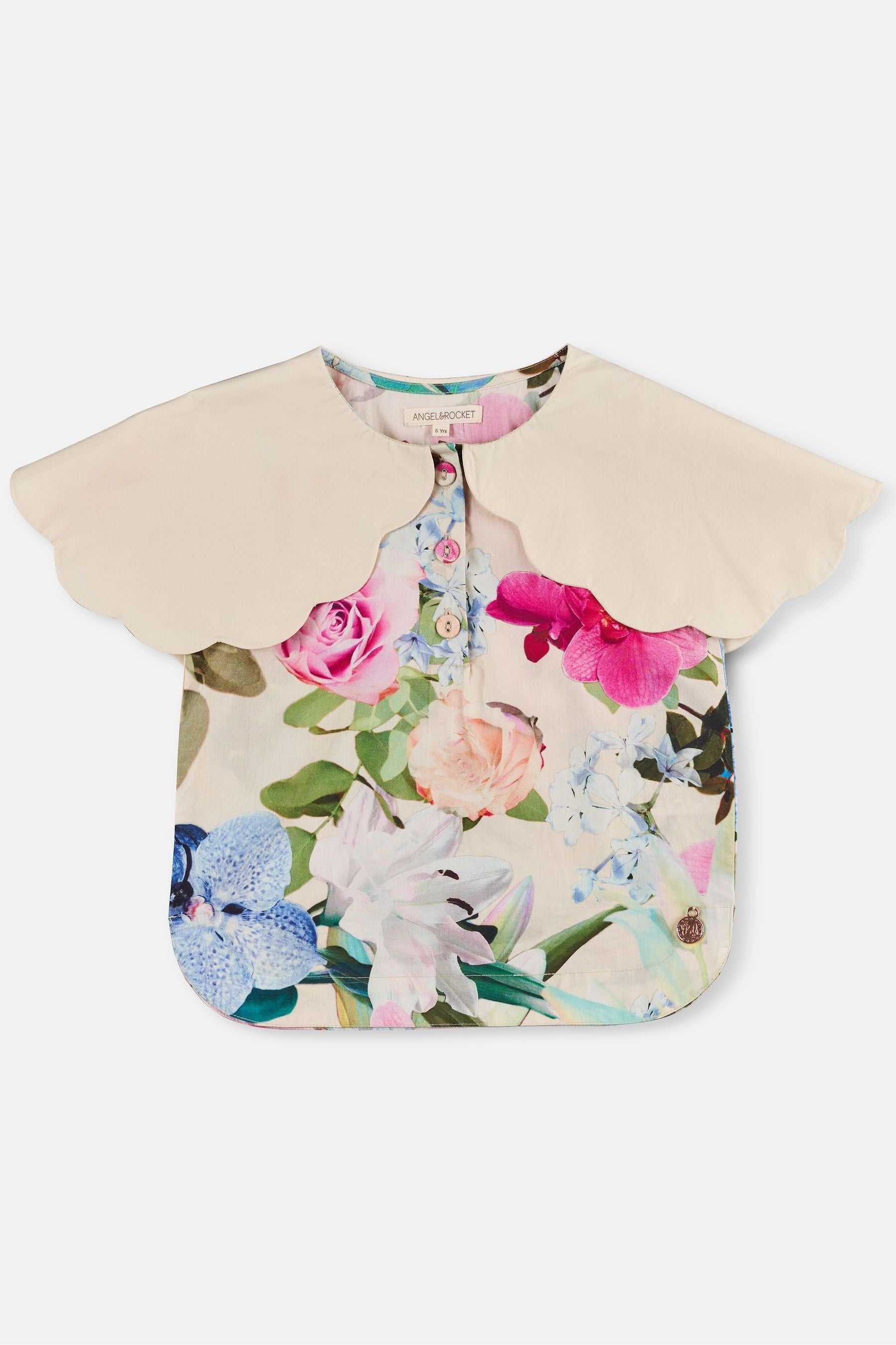 Angel & Rocket Cream Darcy Cape Collar Woven Print Top