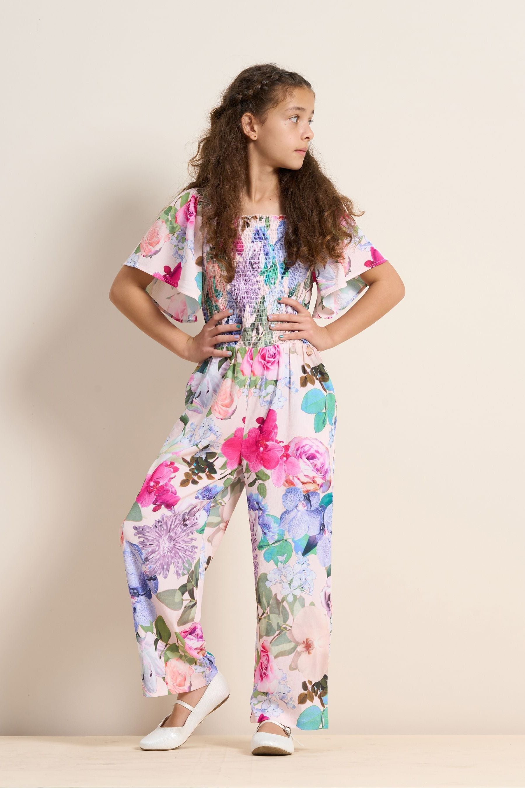 Angel & Rocket Pink Gracie Shirred Print Jumpsuit