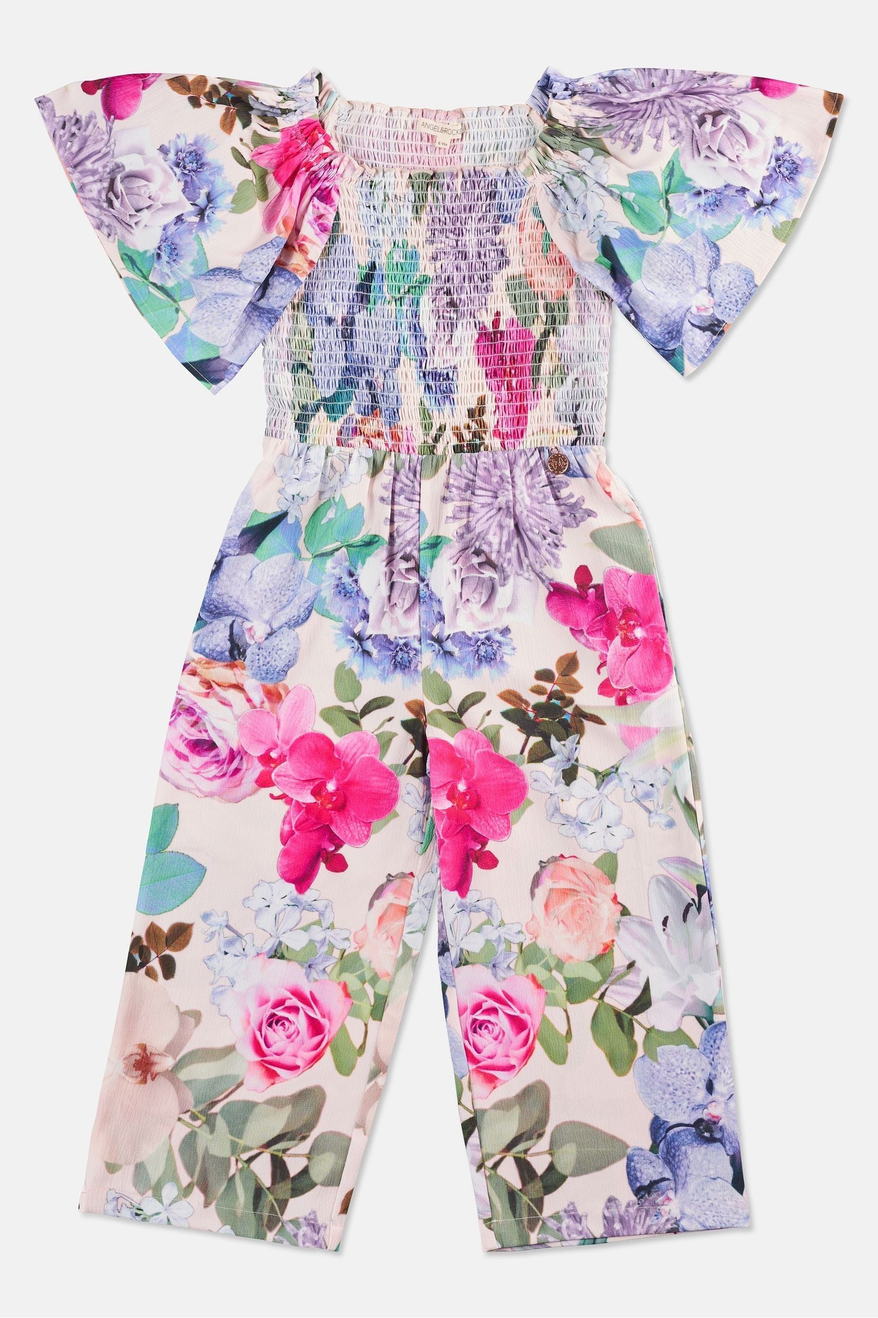 Angel & Rocket Pink Gracie Shirred Print Jumpsuit