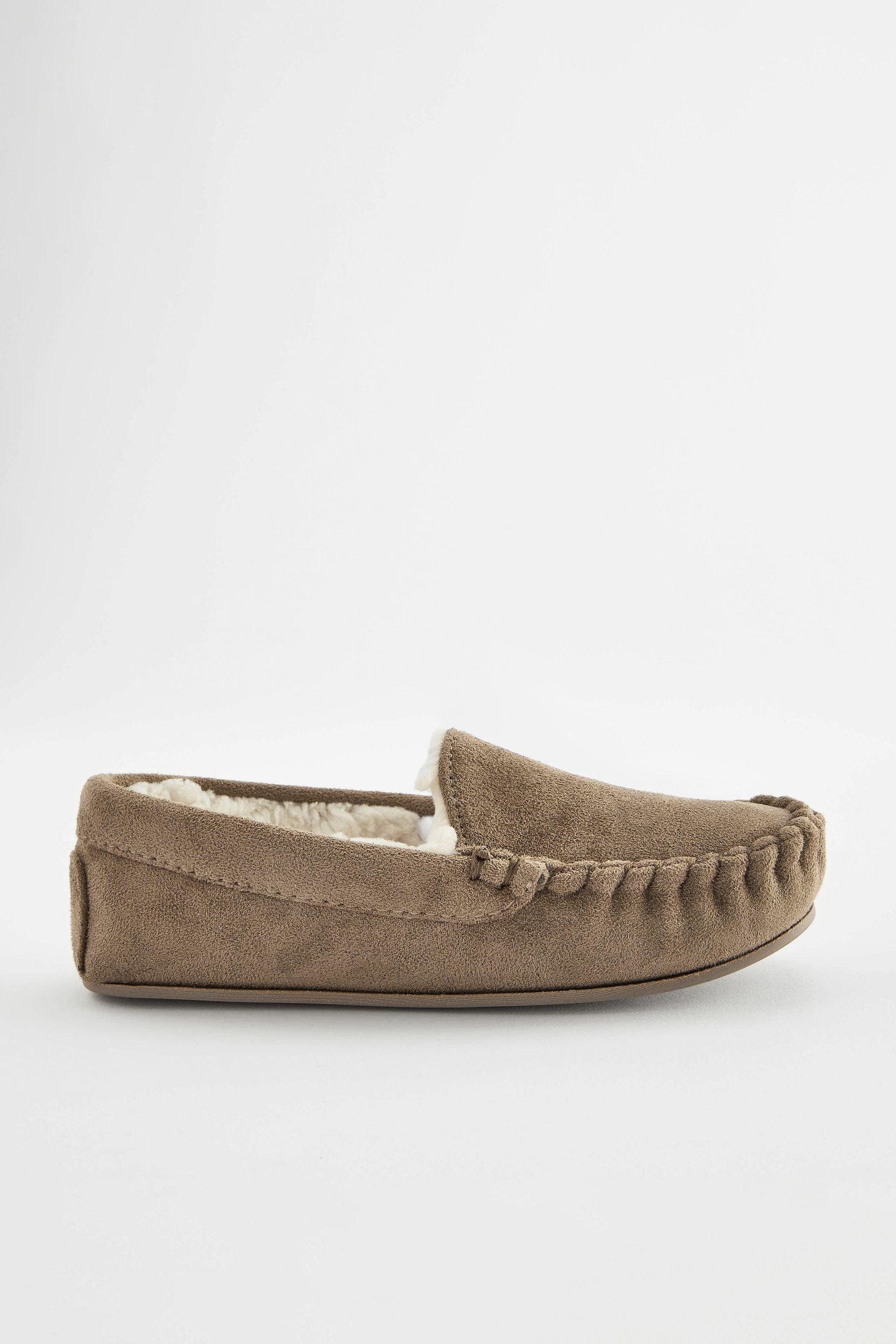 Natural Faux Fur Lined Moccasin Slippers