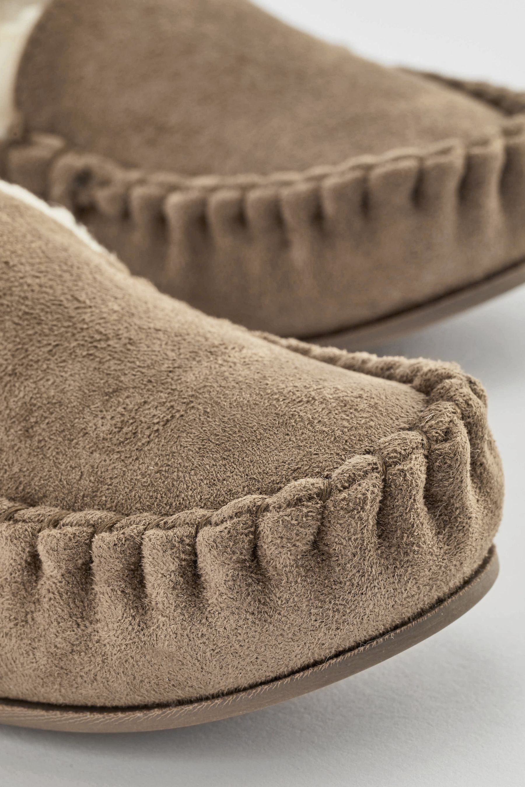 Natural Faux Fur Lined Moccasin Slippers