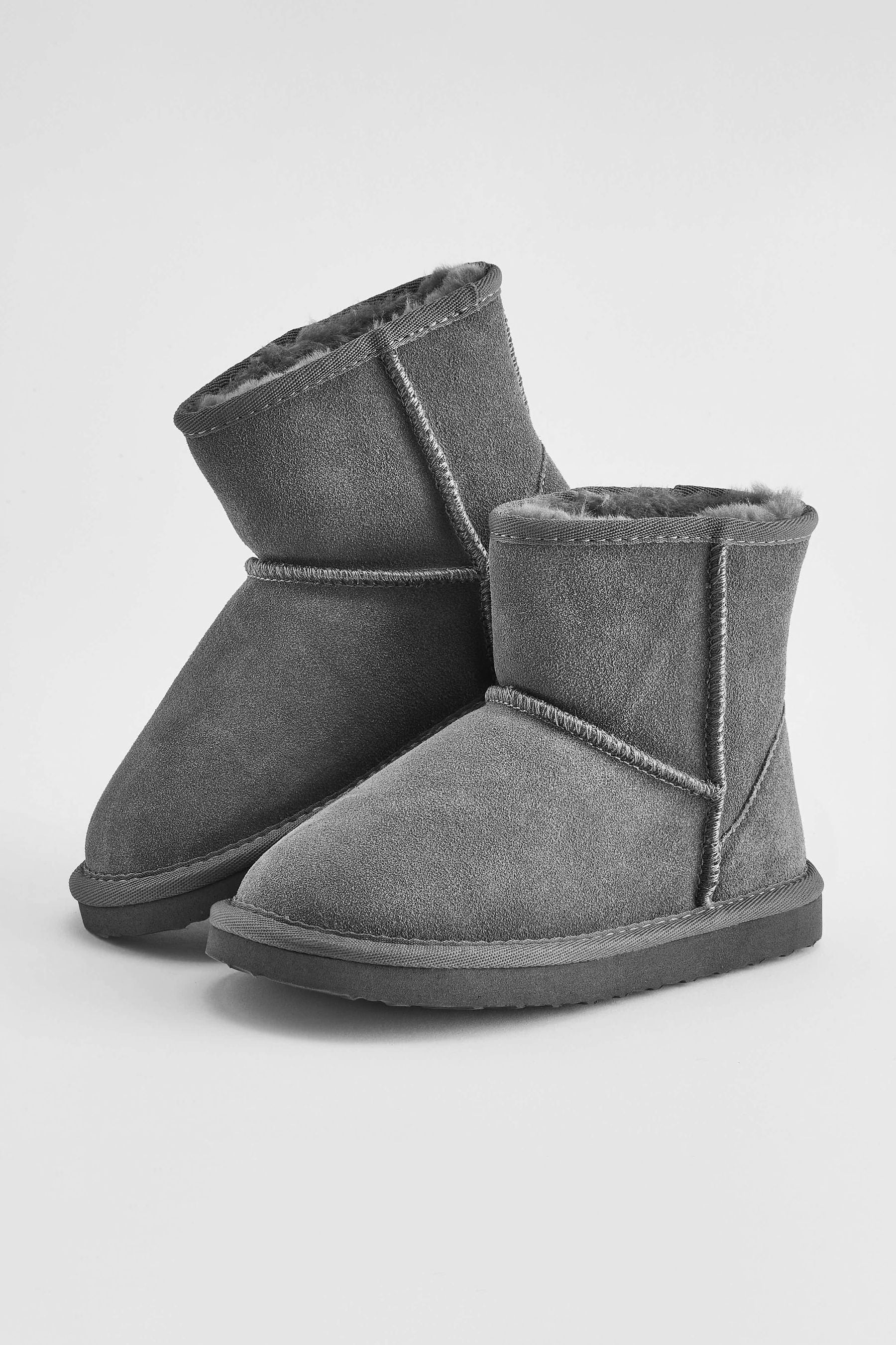 Grey Tall Warm Lined Suede Slipper Boots