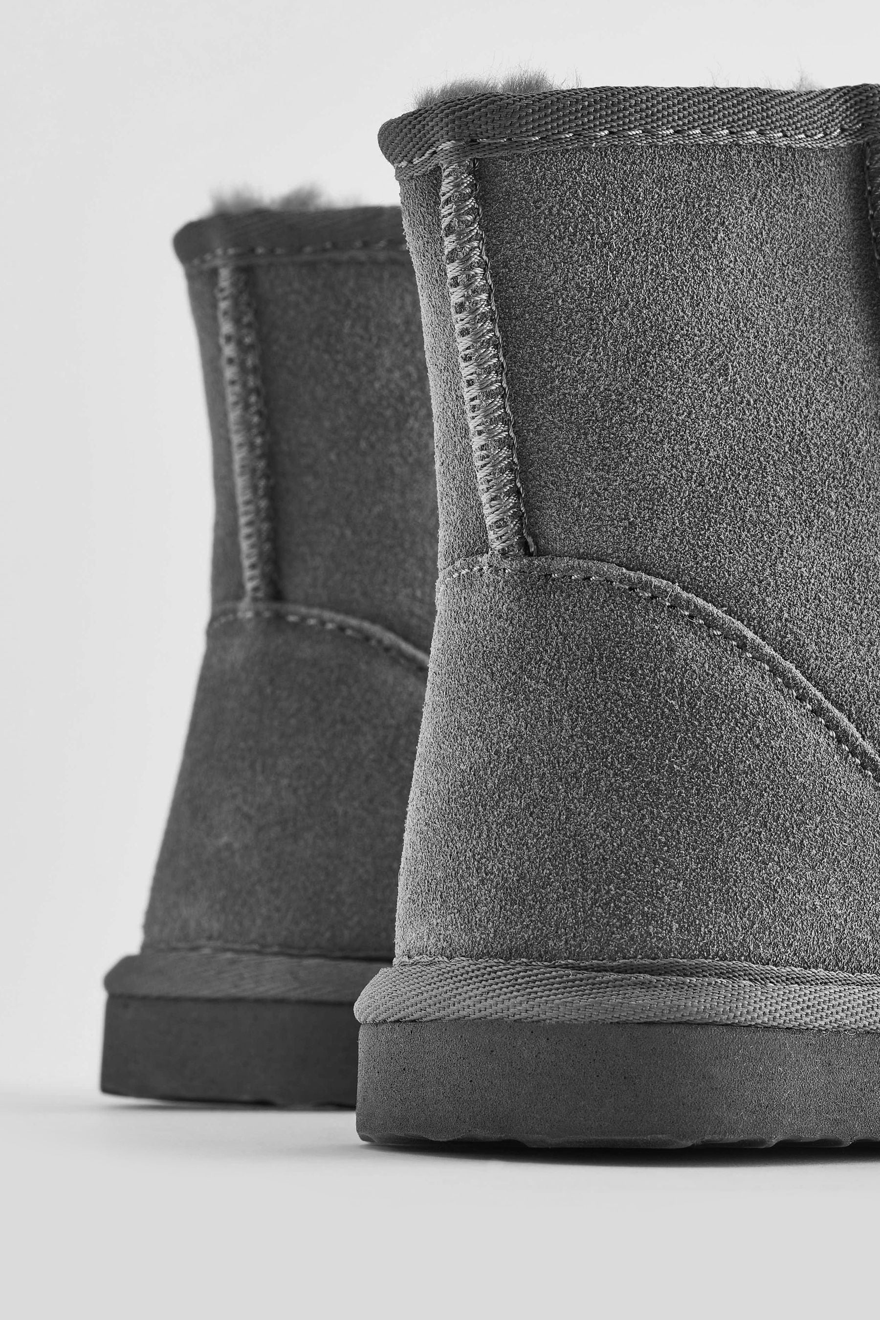 Grey Tall Warm Lined Suede Slipper Boots