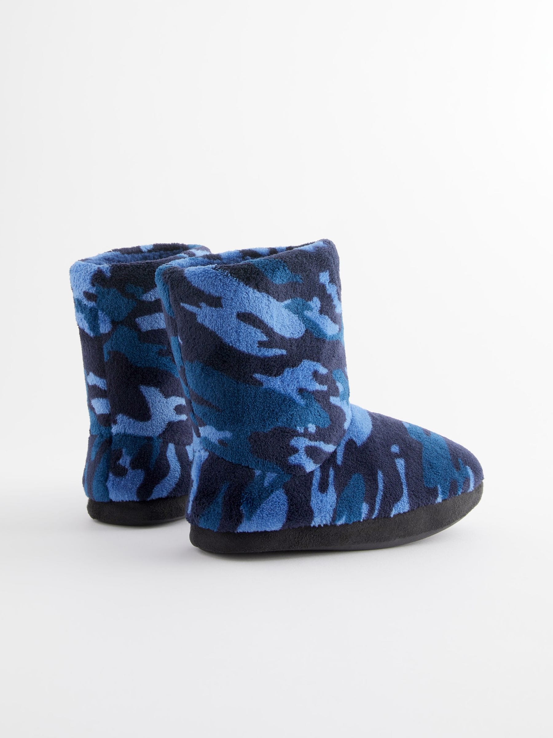 Navy Camo Warm Lined Slipper Boots