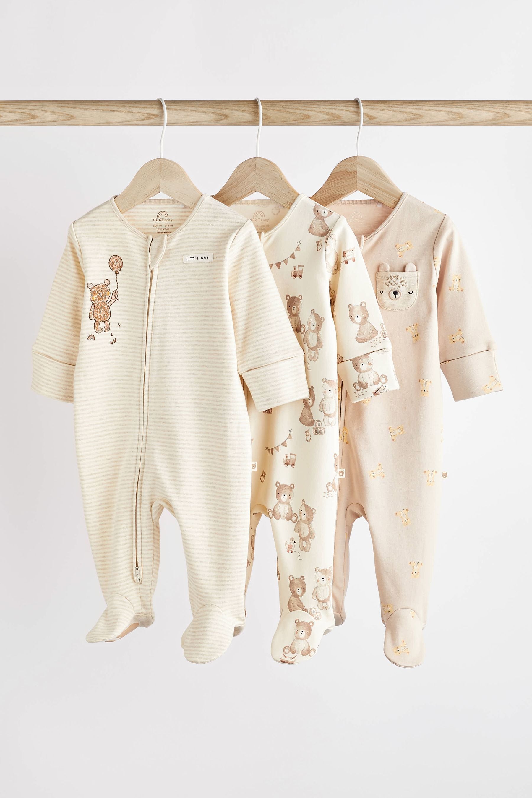 Oatmeal Cream Baby Sleepsuits 3 Pack (0mths-3yrs)