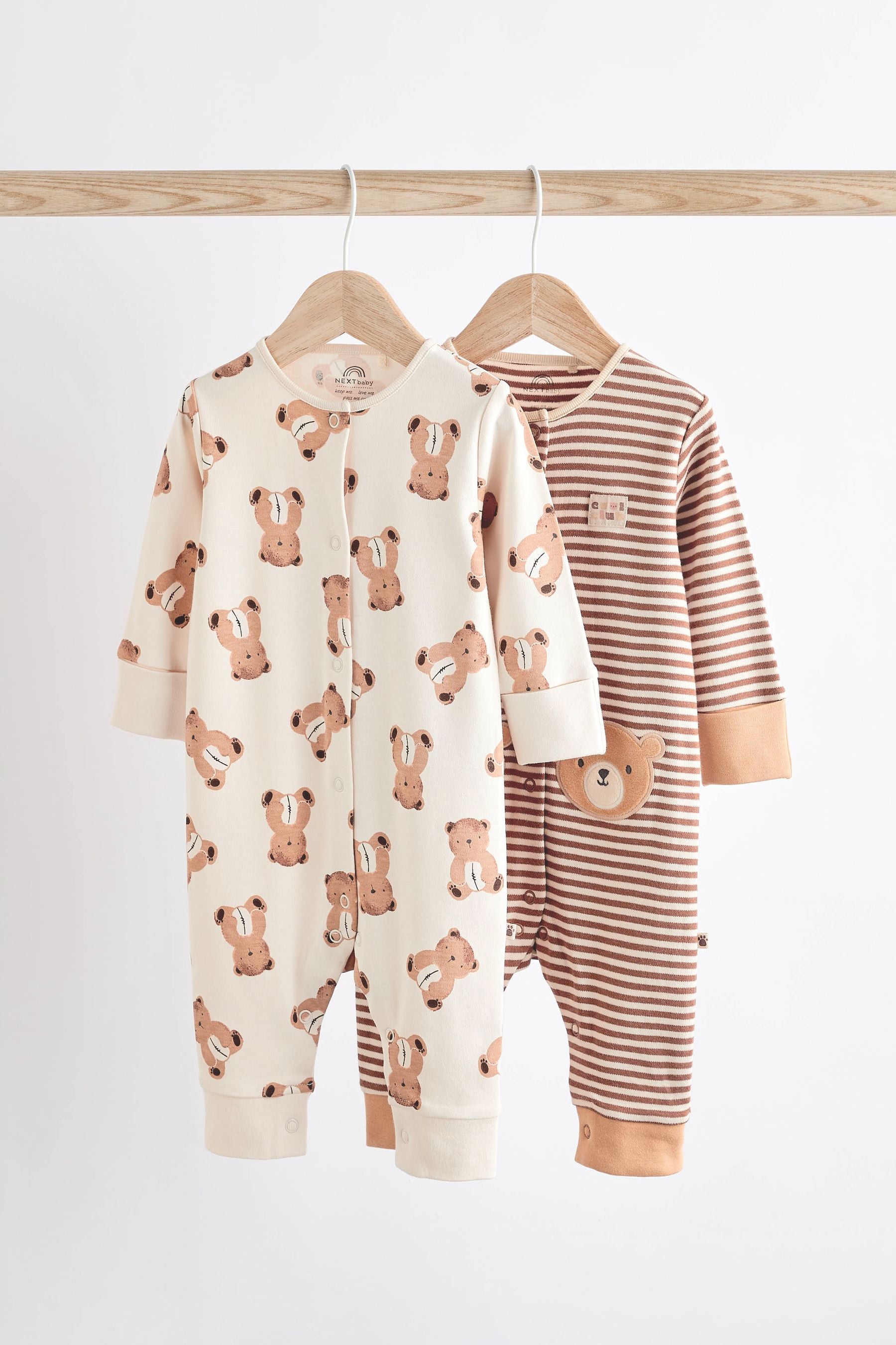 Tan Brown Cotton Sleepsuits 2 Pack (0mths-3yrs)