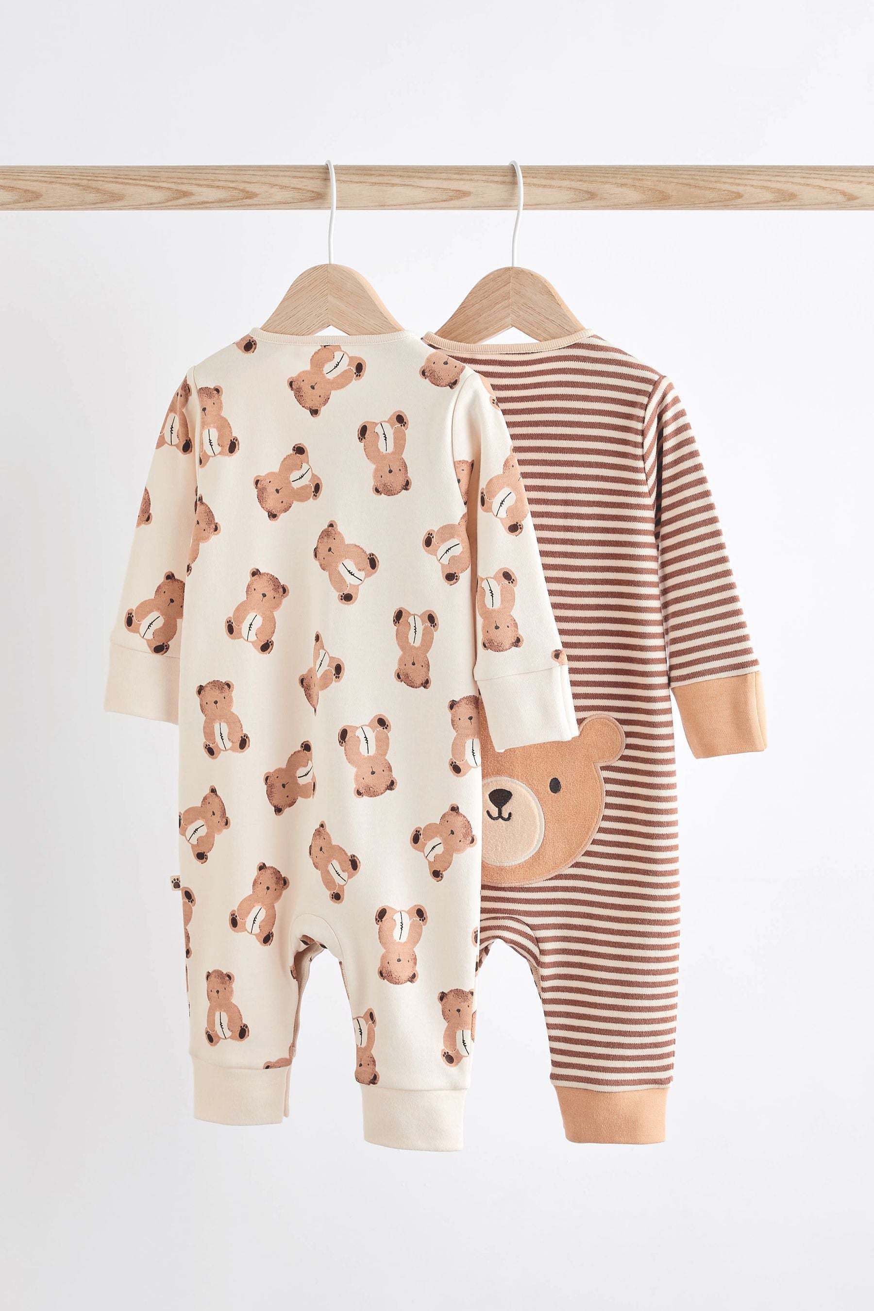 Tan Brown Cotton Sleepsuits 2 Pack (0mths-3yrs)