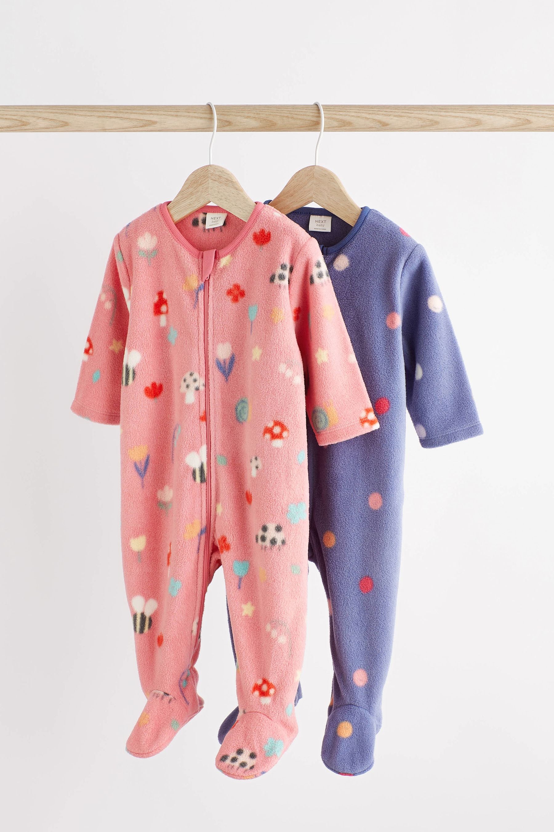 Pink Bee Fleece Baby Sleepsuits 2 Pack