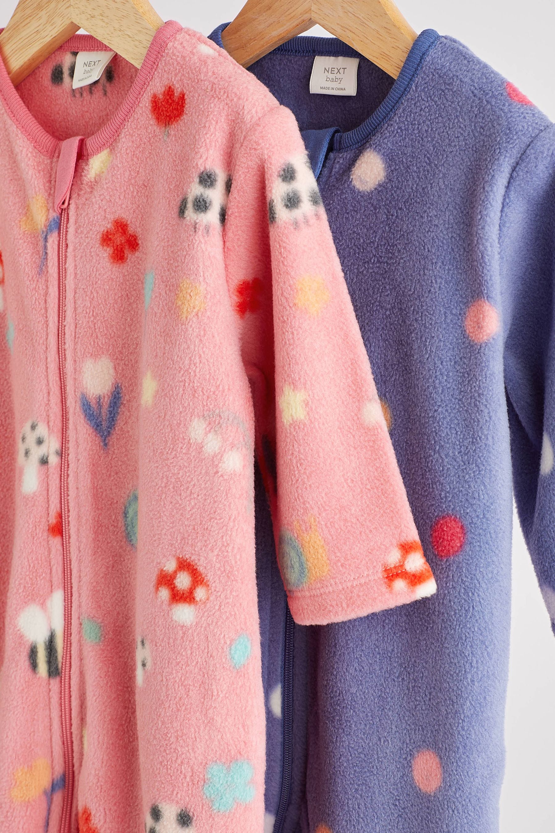 Pink Bee Fleece Baby Sleepsuits 2 Pack