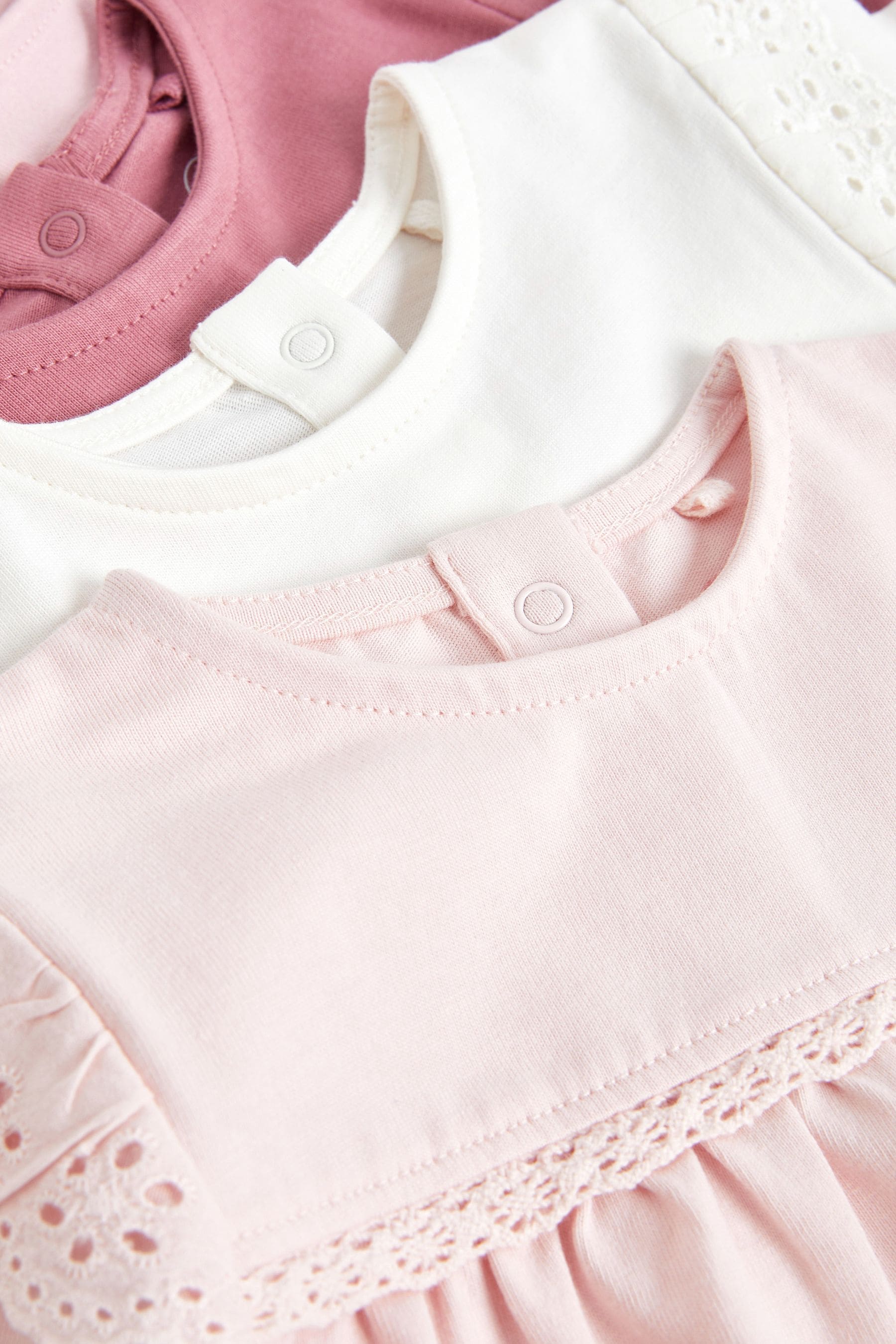 Pink/White Broderie Baby Long Sleeve Tops 4 Pack