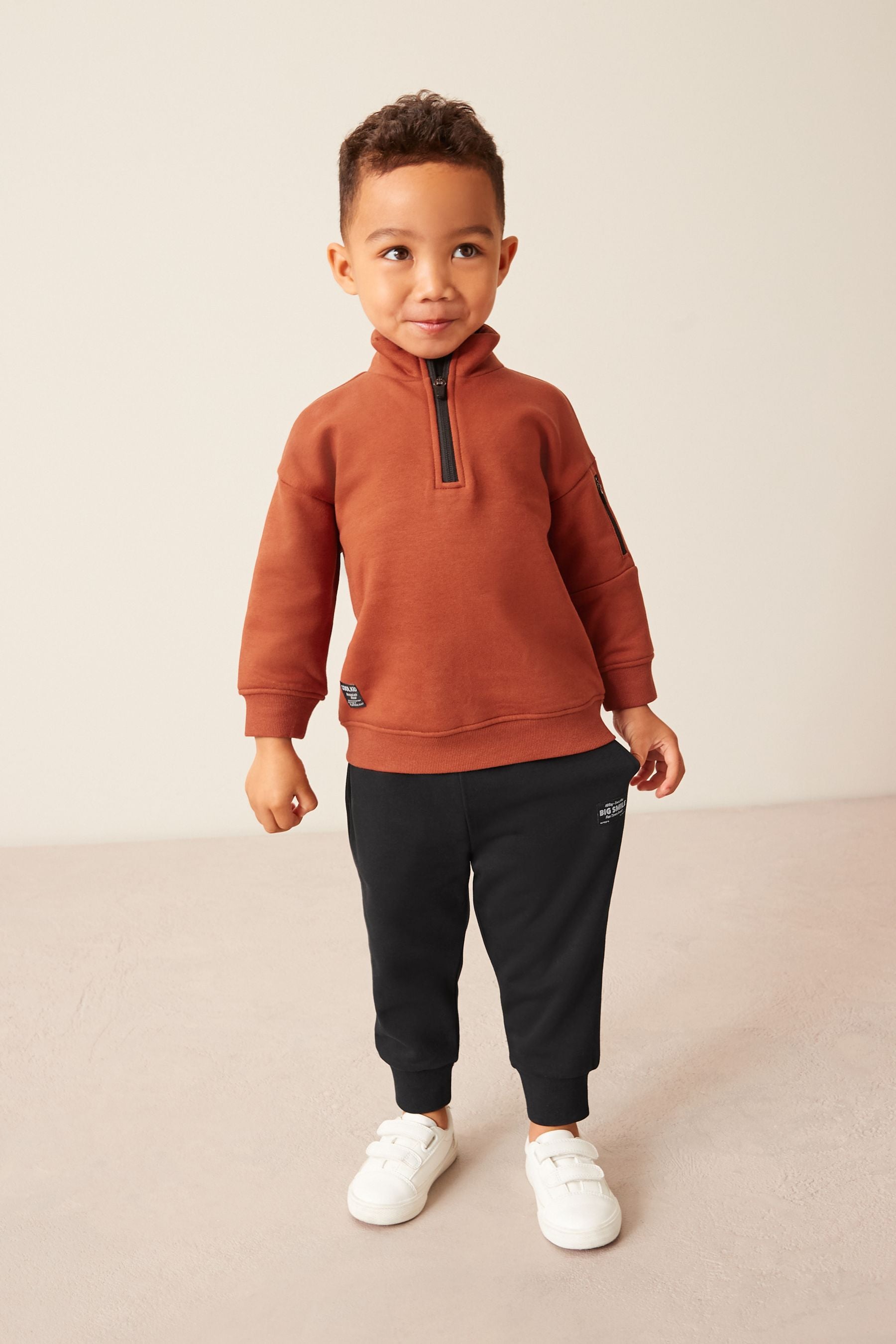 Rust Brown/Black Funnel Neck Sweatshirt and Jogger Set (3mths-7yrs)