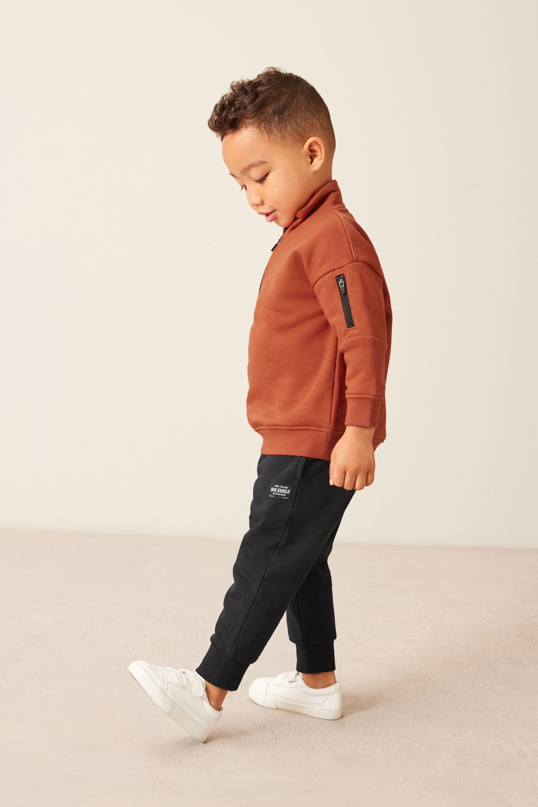 Rust Brown/Black Funnel Neck Sweatshirt and Jogger Set (3mths-7yrs)