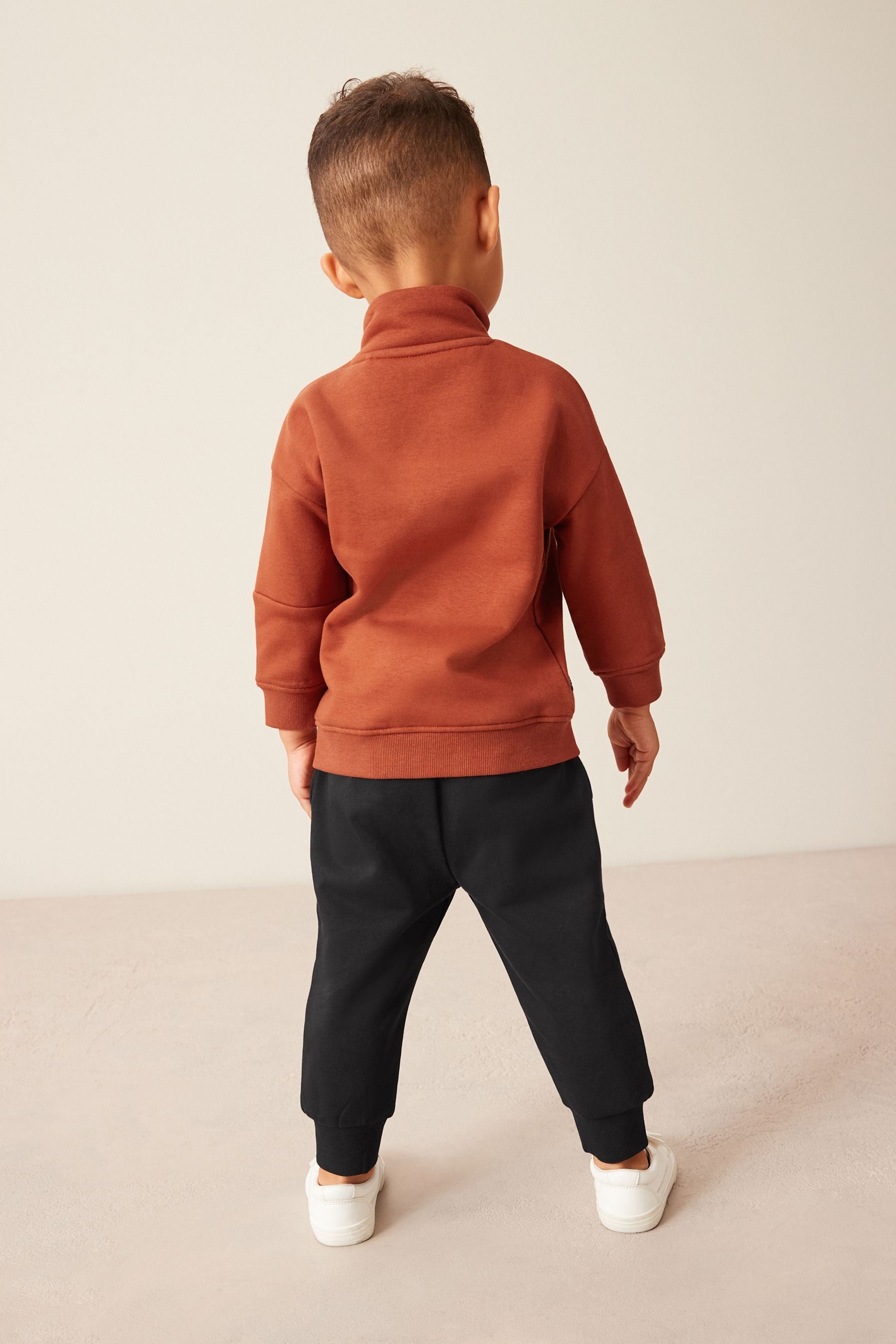 Rust Brown/Black Funnel Neck Sweatshirt and Jogger Set (3mths-7yrs)