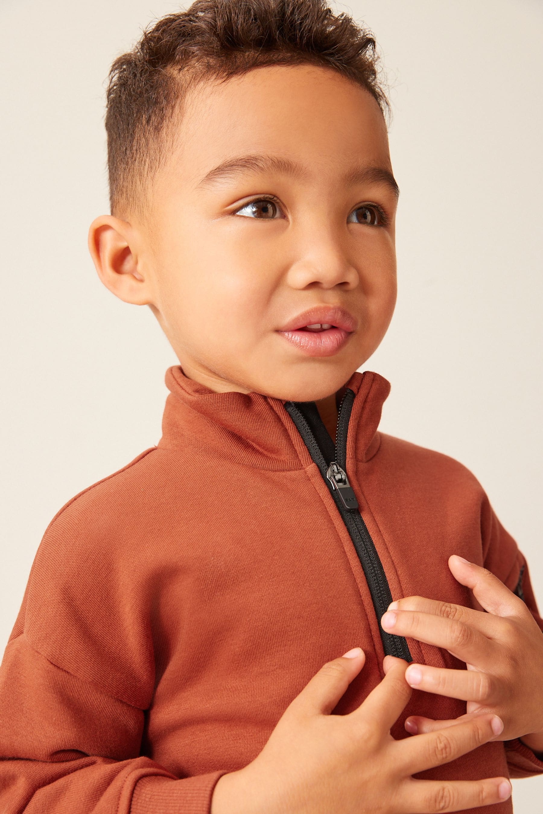 Rust Brown/Black Funnel Neck Sweatshirt and Jogger Set (3mths-7yrs)