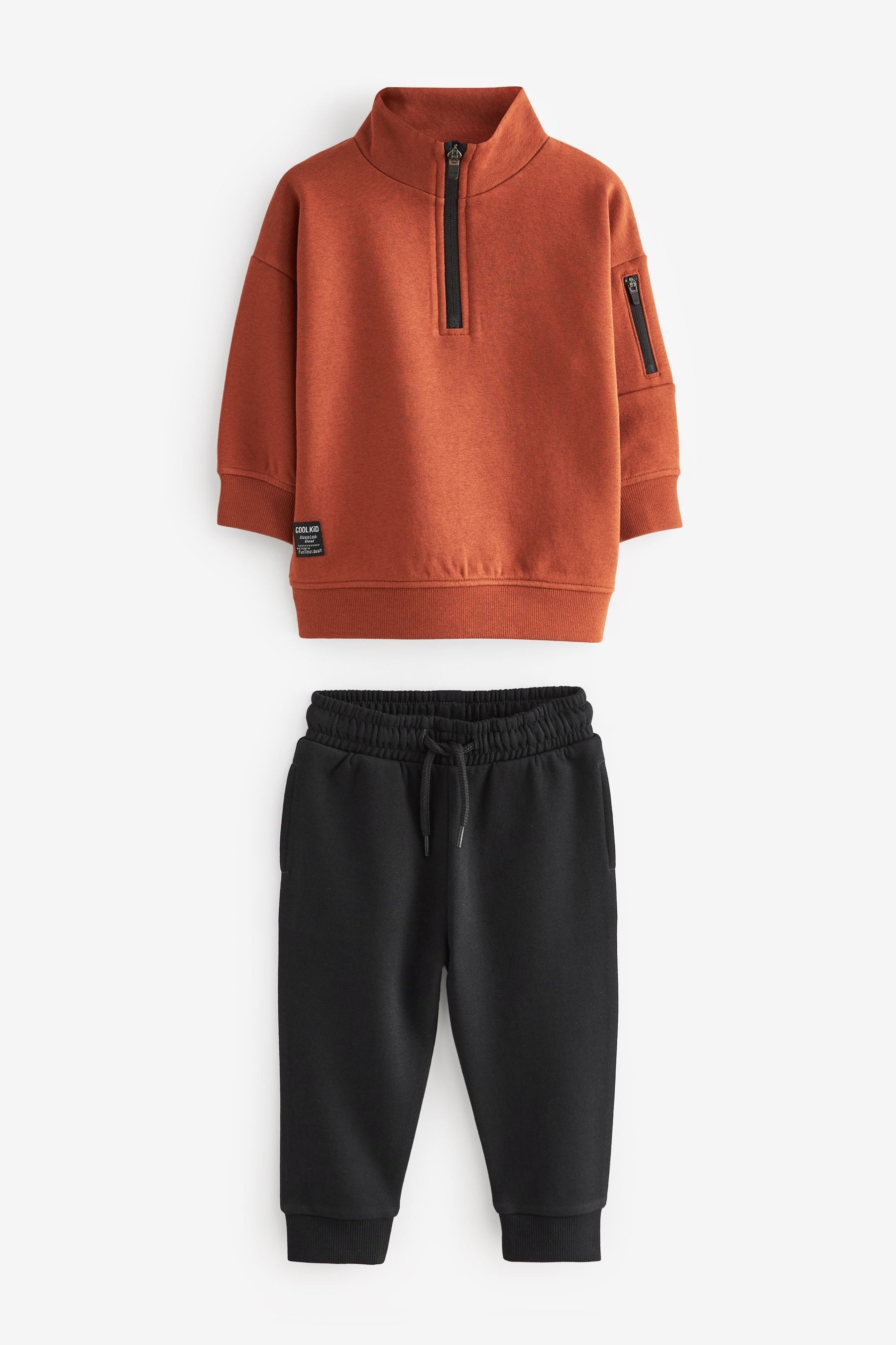 Rust Brown/Black Funnel Neck Sweatshirt and Jogger Set (3mths-7yrs)