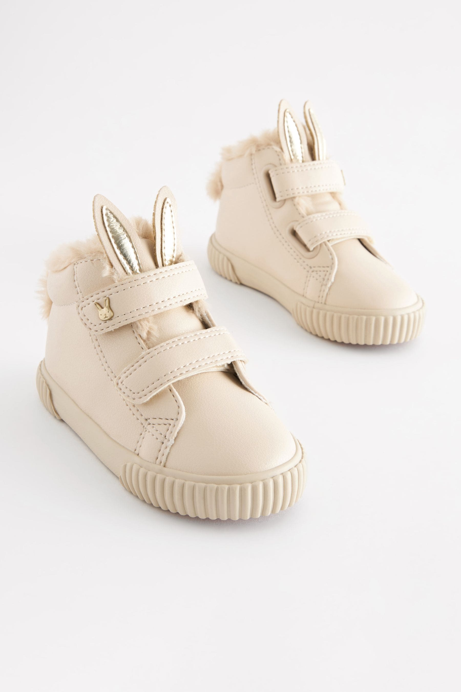 Bone White Bunny Wide Fit (G) Touch Fasten Strap High Top Trainers