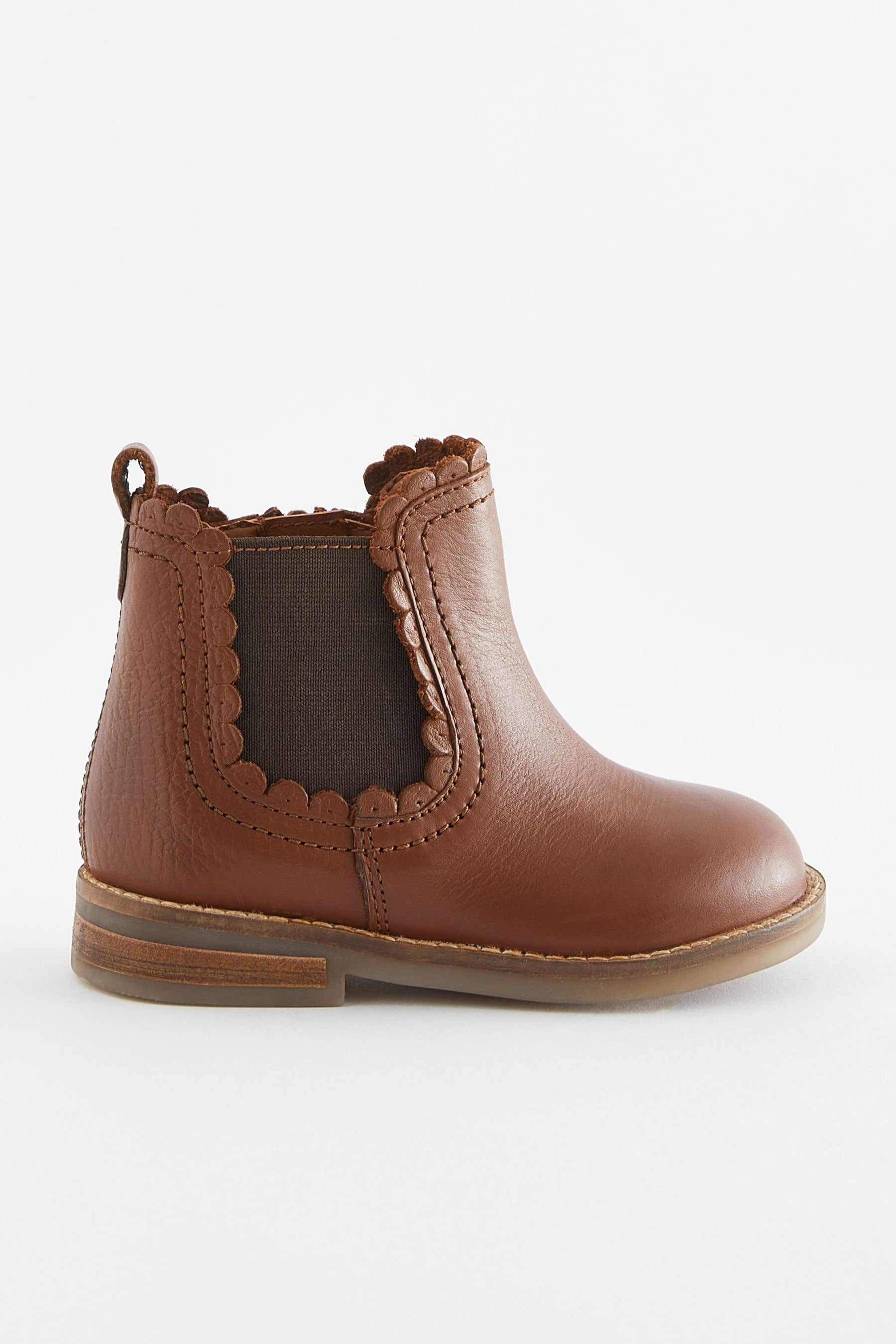 Tan Brown Leather Wide Fit (G) Scallop Chelsea Boots