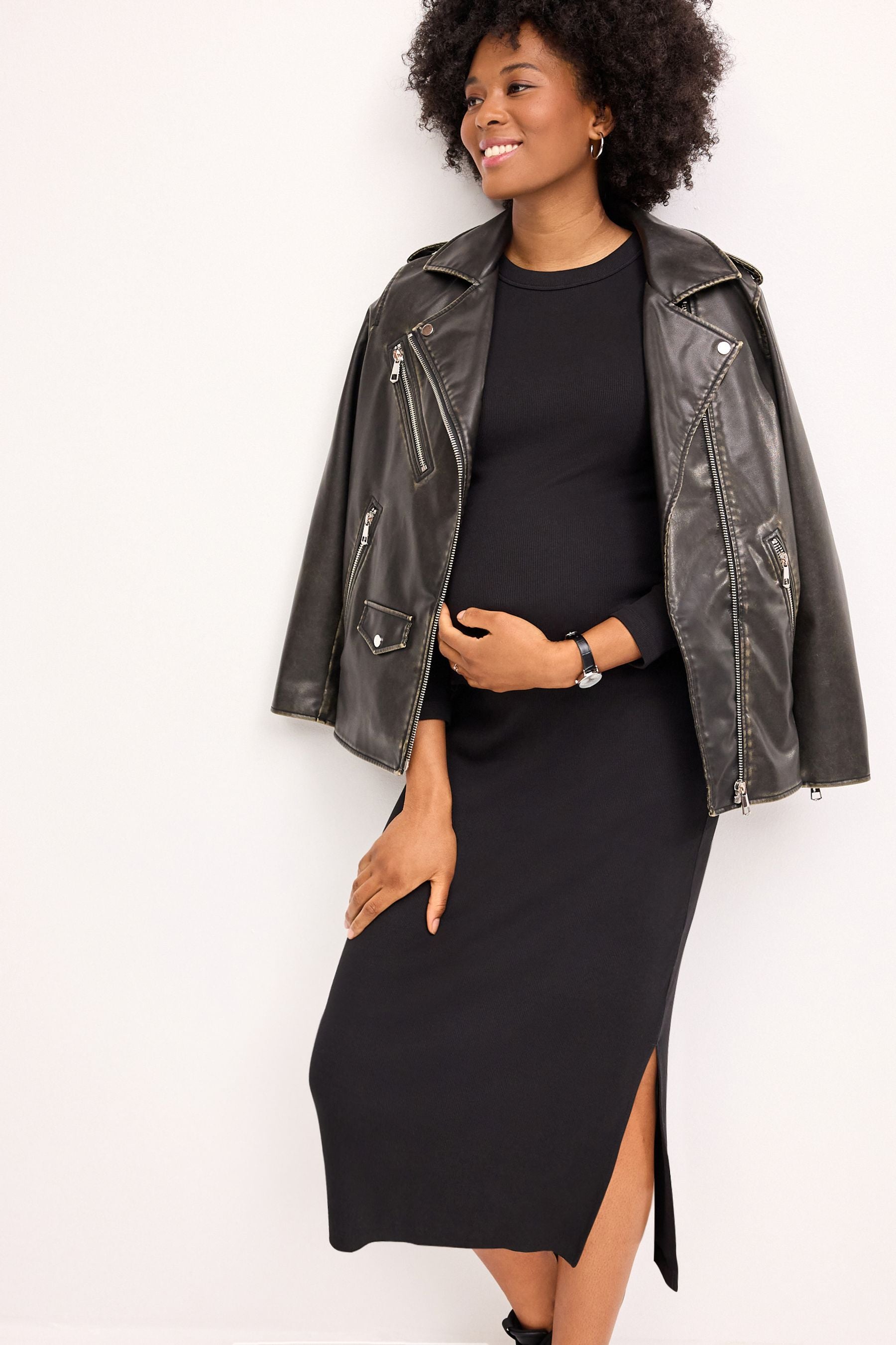 Black Maternity Long Sleeve Dress