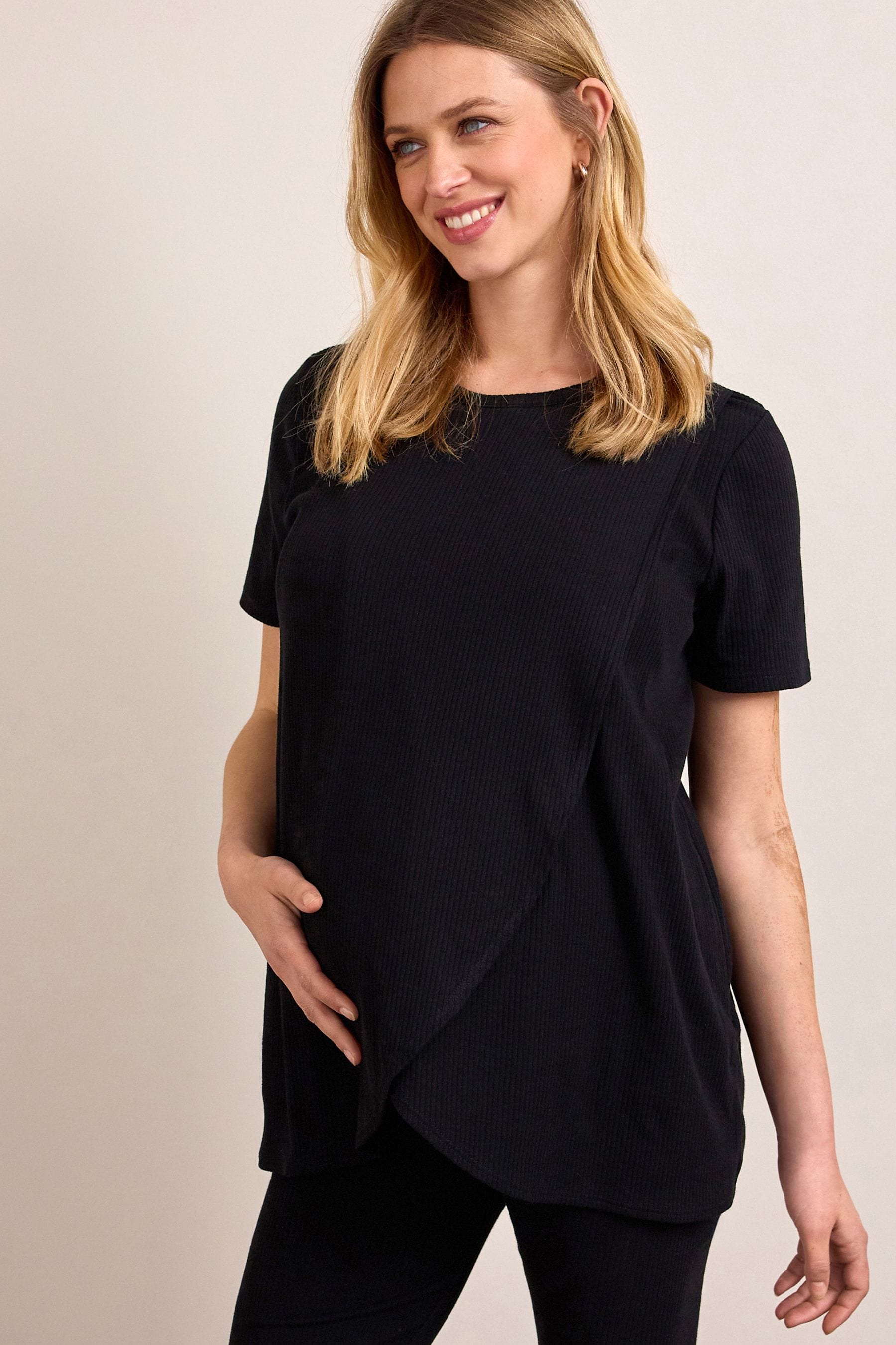 Black Maternity Ribbed Nursing Top