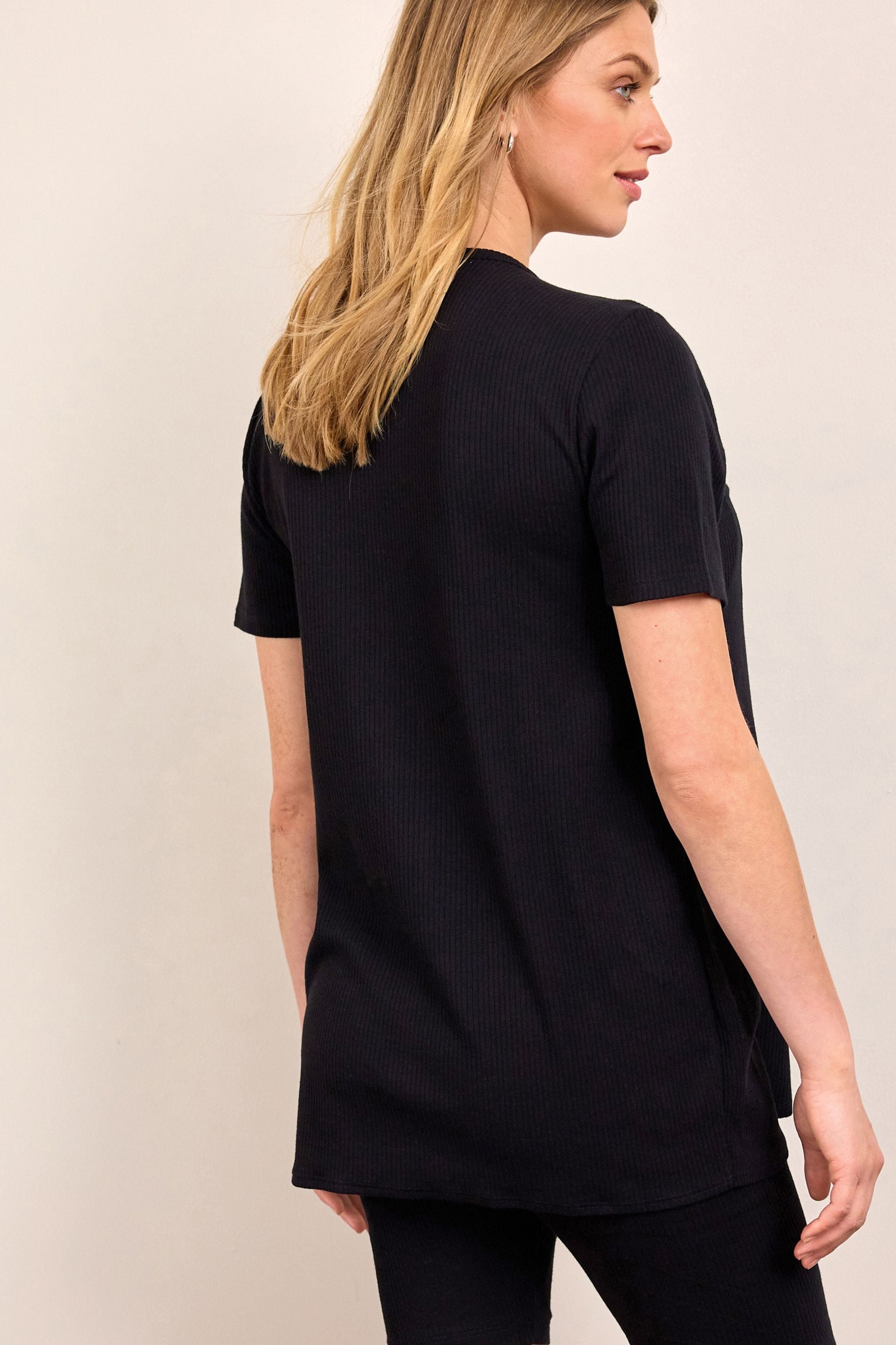 Black Maternity Ribbed Nursing Top