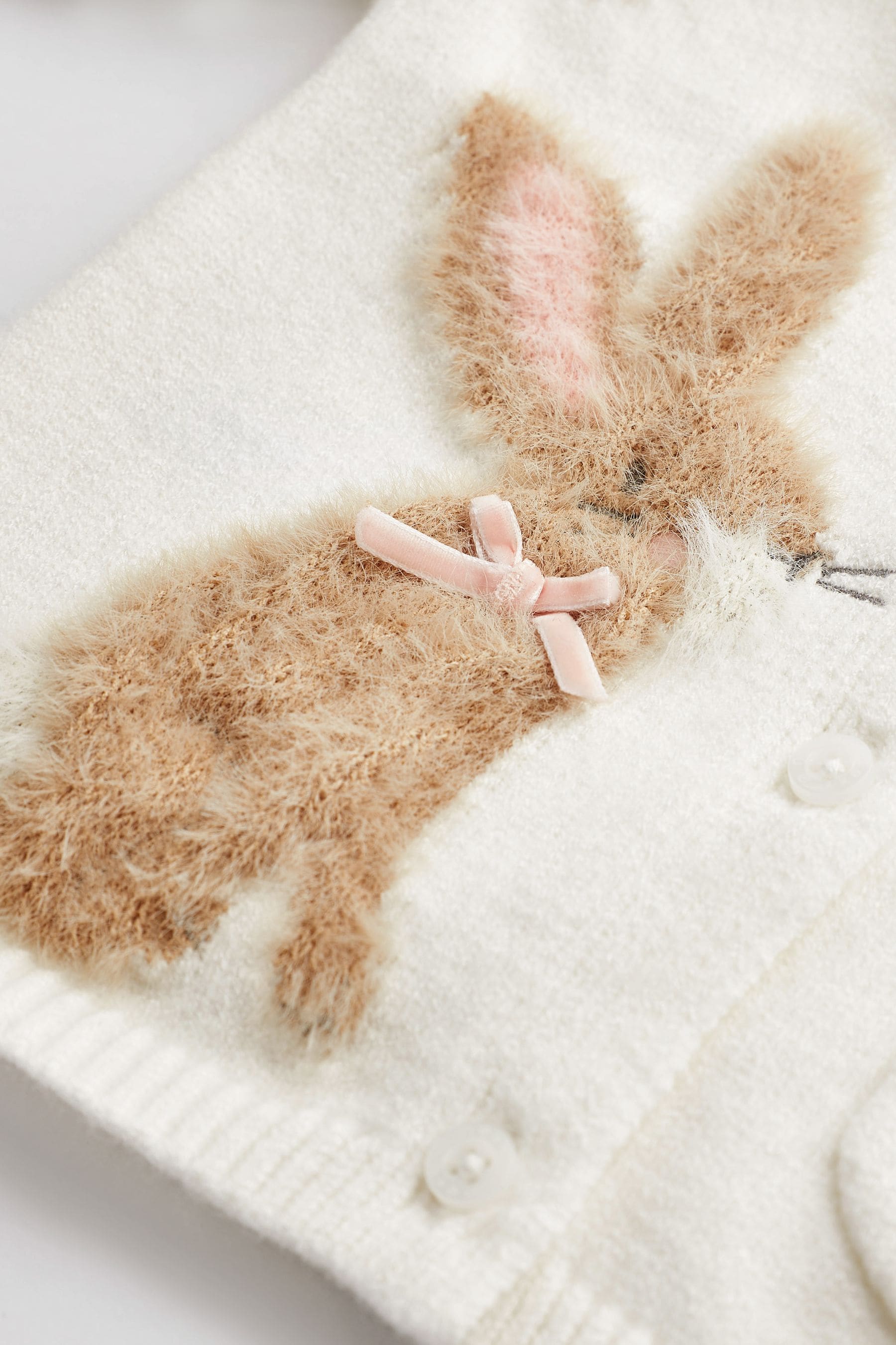 Ecru White Embroidered Bunny Baby Knitted Cardigan (0mths-3yrs)