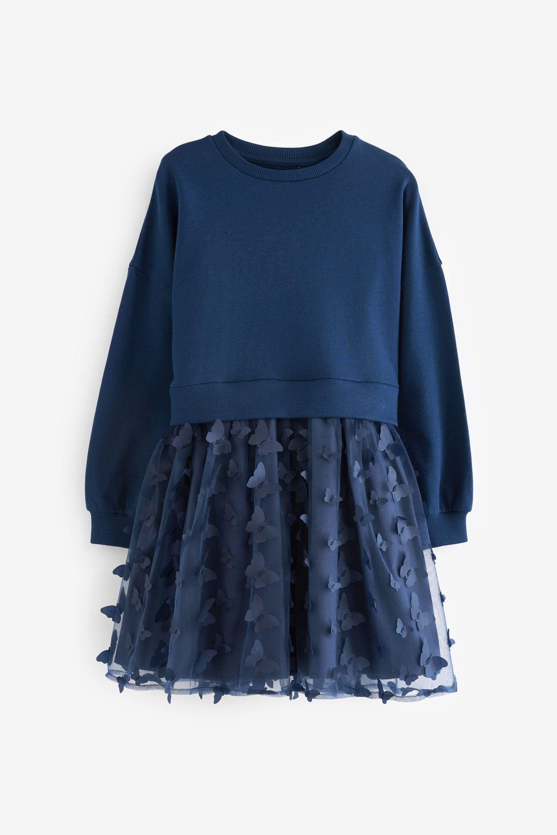 Navy Blue 3D Butterfly Sweat Dress (3-12yrs)