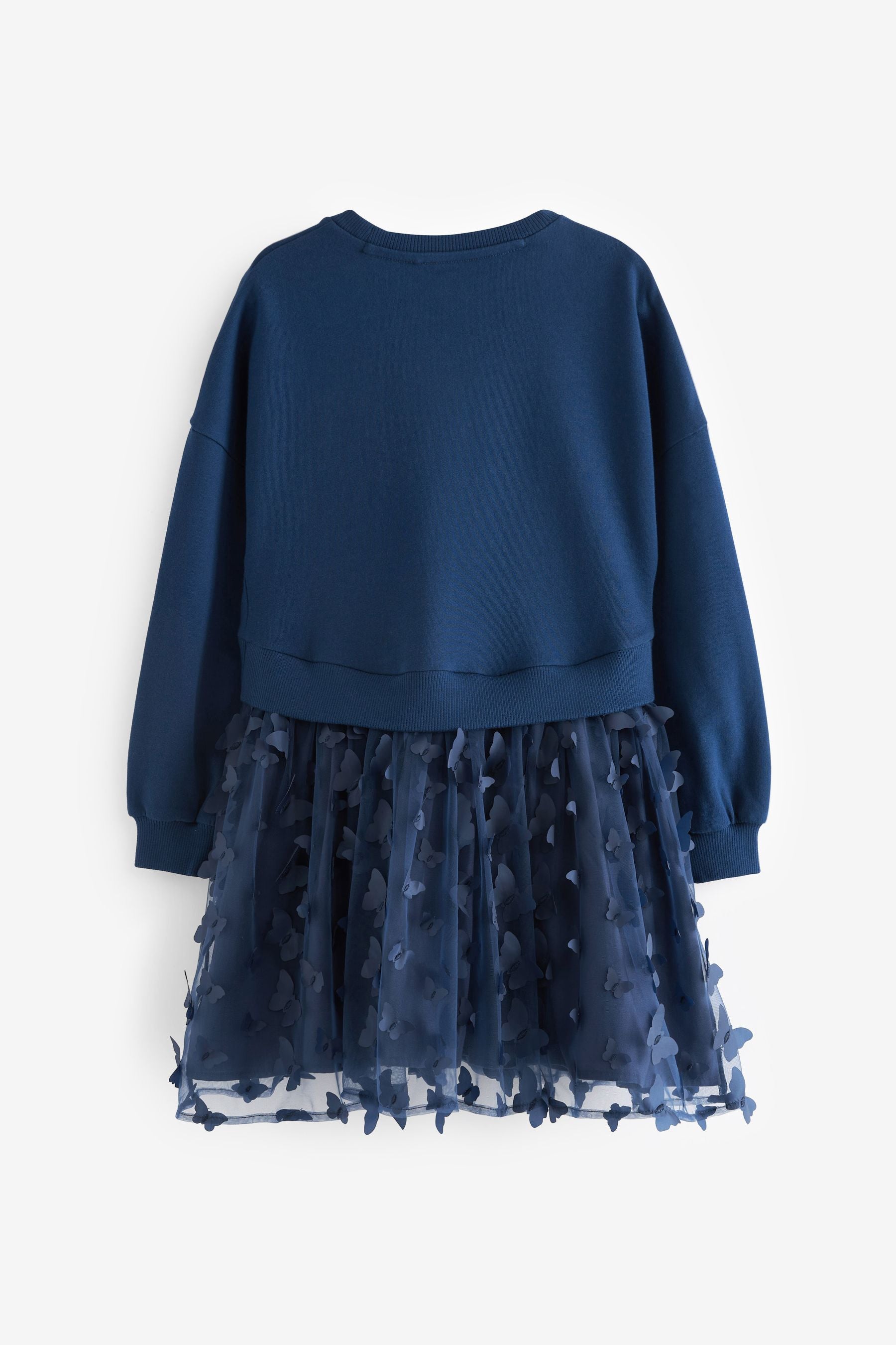 Navy Blue 3D Butterfly Sweat Dress (3-12yrs)