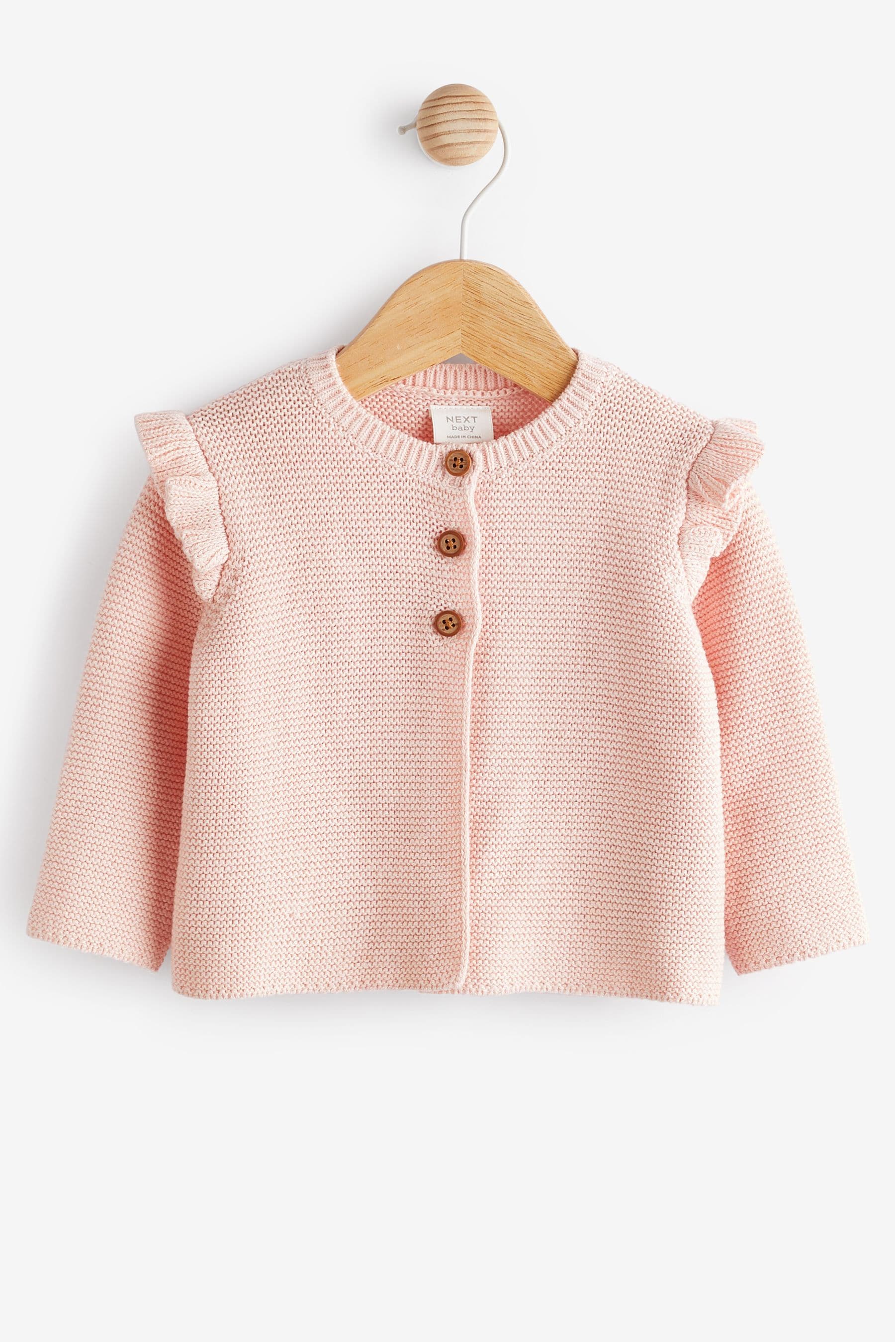 Pink Baby Frill Shoulder Knitted Cardigan (0mths-2yrs)