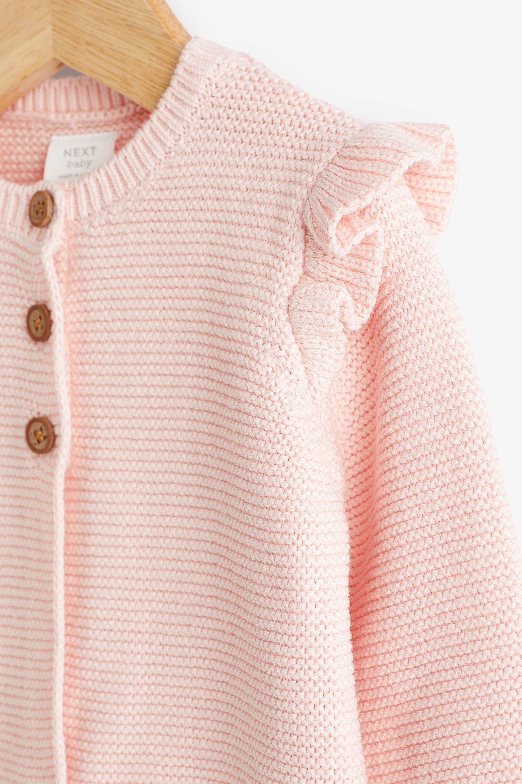 Pink Baby Frill Shoulder Knitted Cardigan (0mths-2yrs)