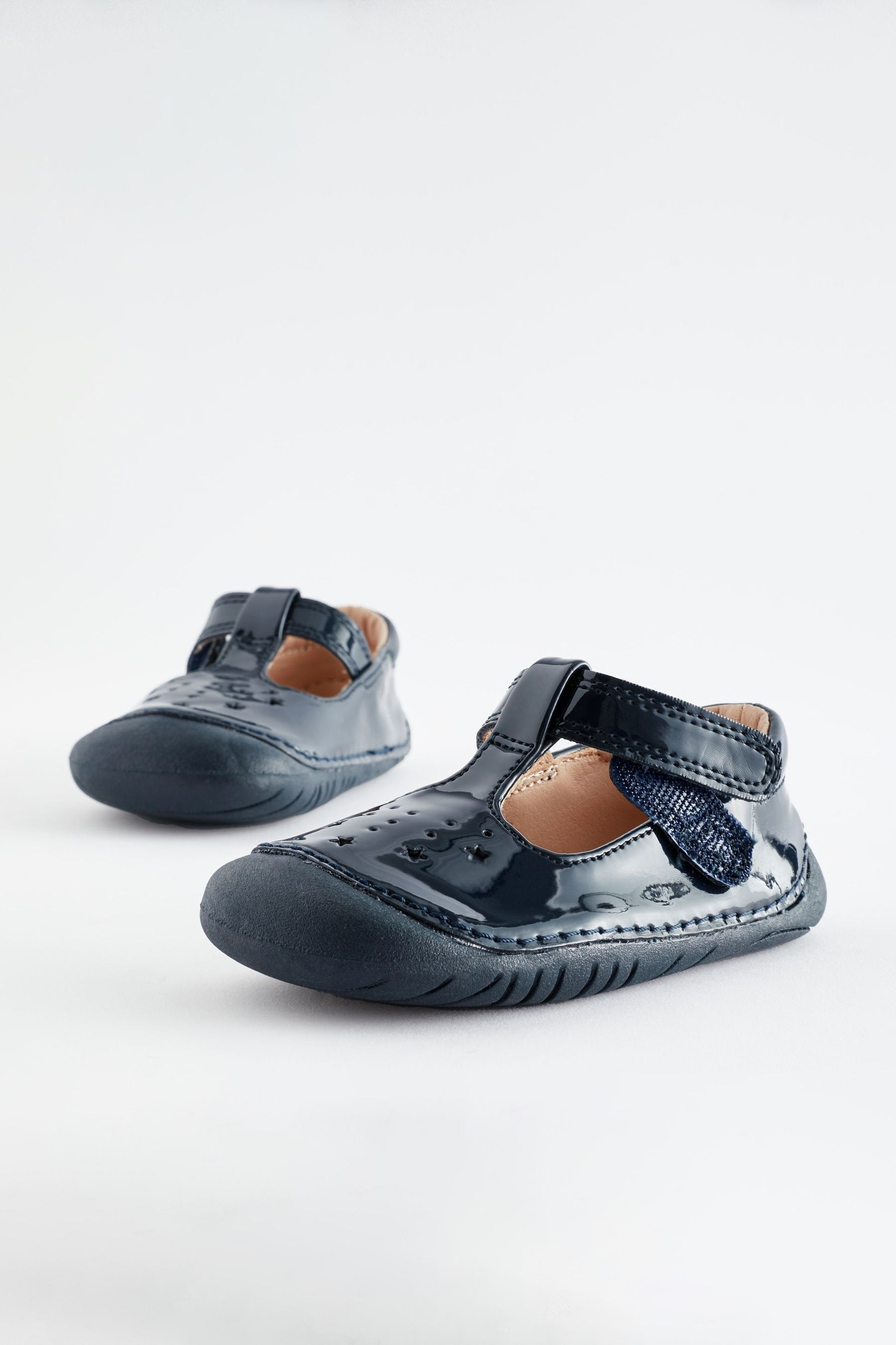 Navy Blue Patent Wide Fit (G) Crawler T-Bar Shoes