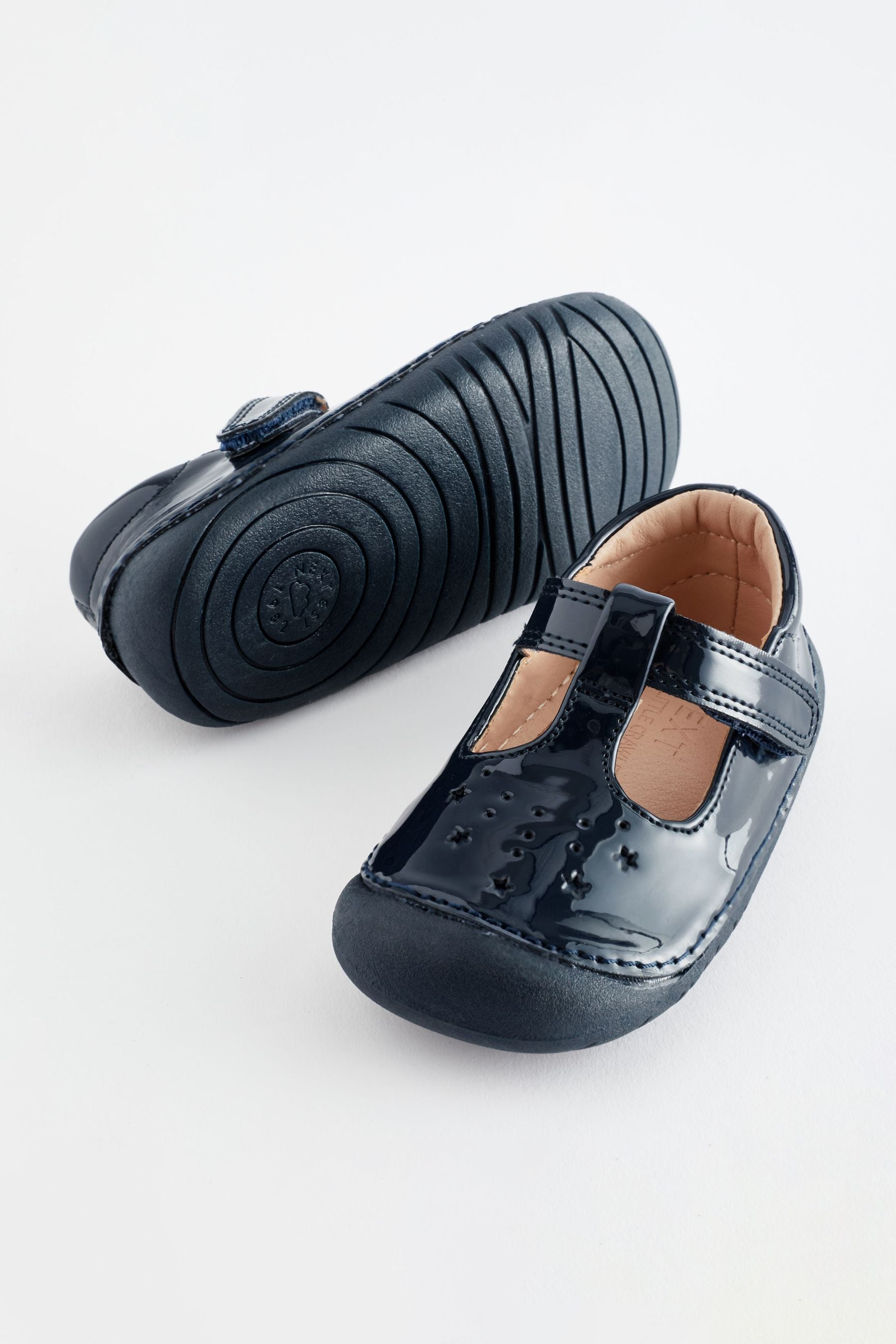 Navy Blue Patent Wide Fit (G) Crawler T-Bar Shoes