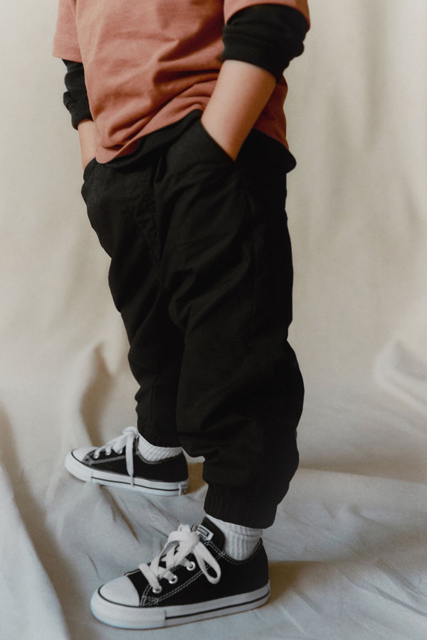 Black Lined Parachute Trousers (3mths-7yrs)