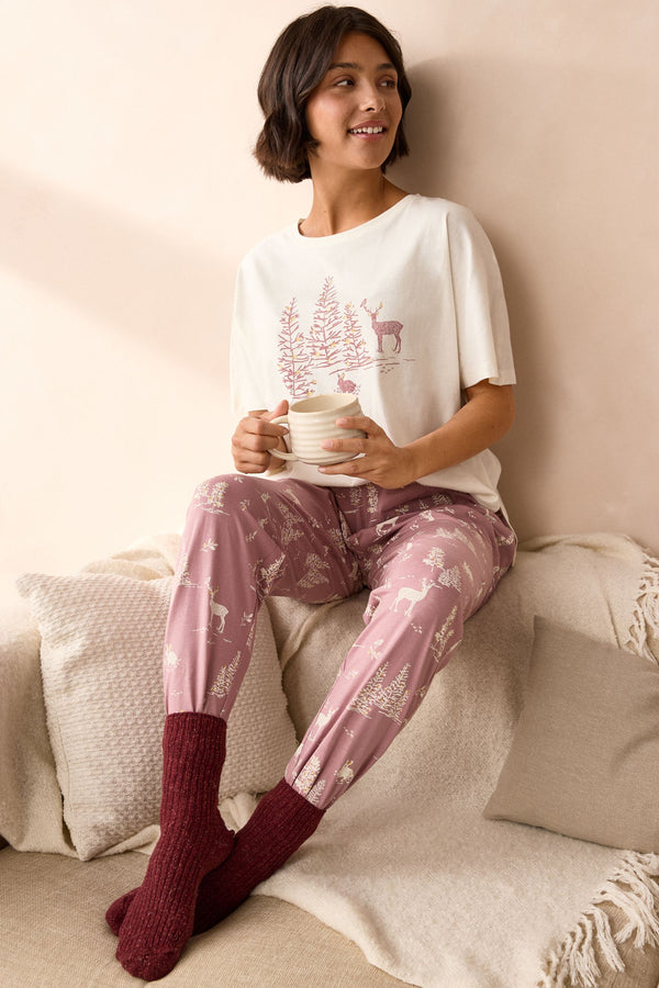 Pink Forest 100% Cotton Short Sleeve Pyjamas