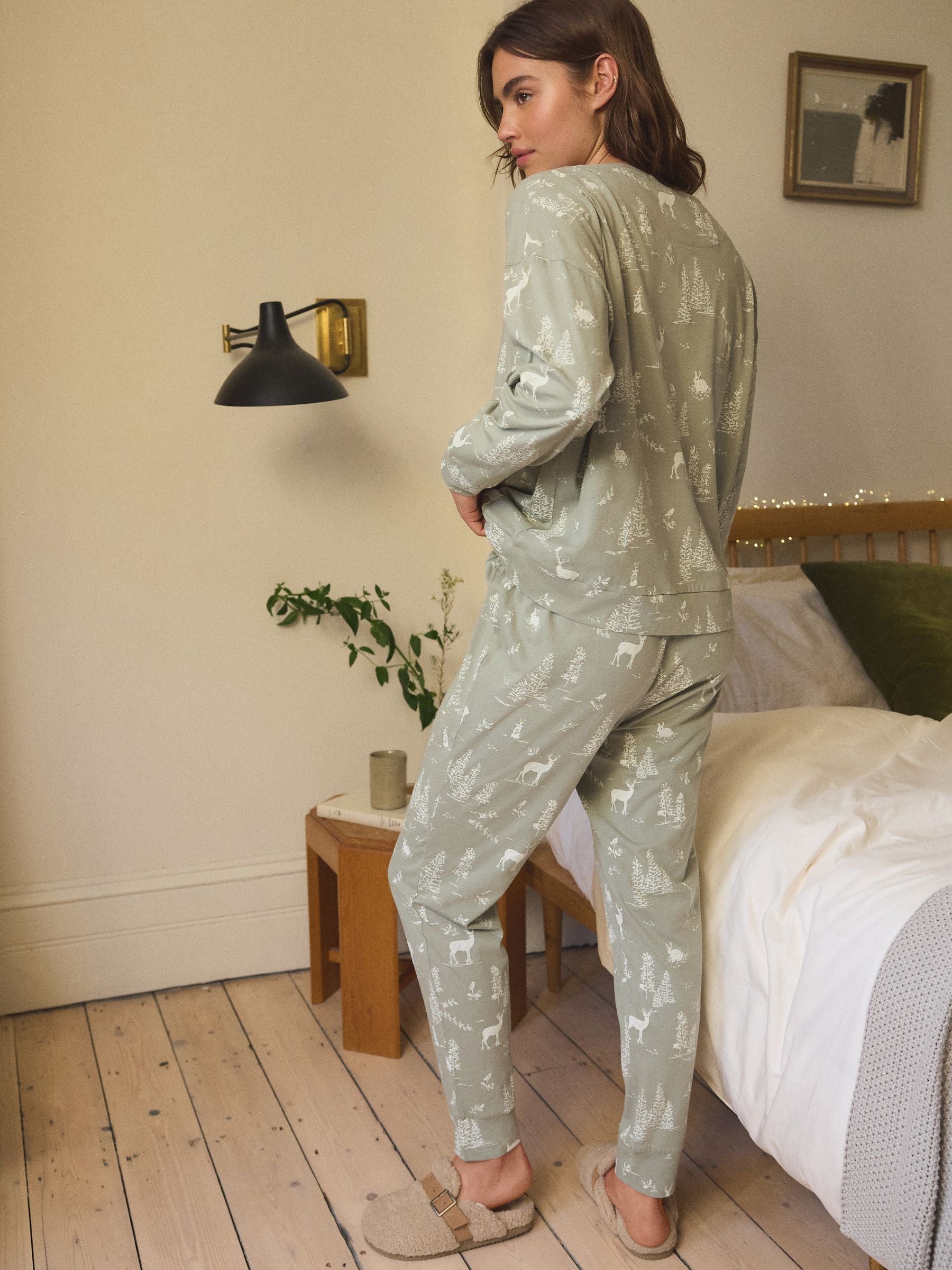 Sage Green Forest 100% Cotton Christmas Long Sleeve Pyjamas