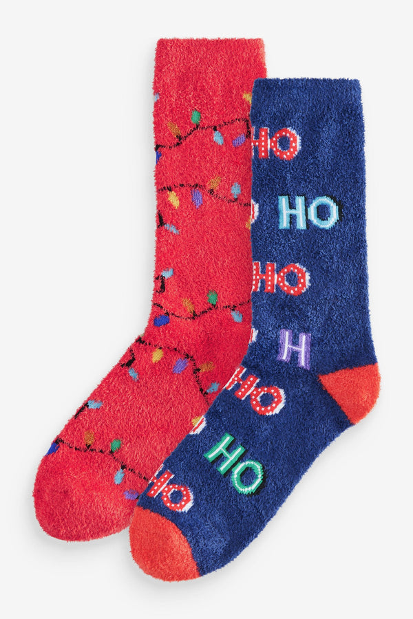 Red/Navy Cosy Christmas Bed Socks 2 Pack