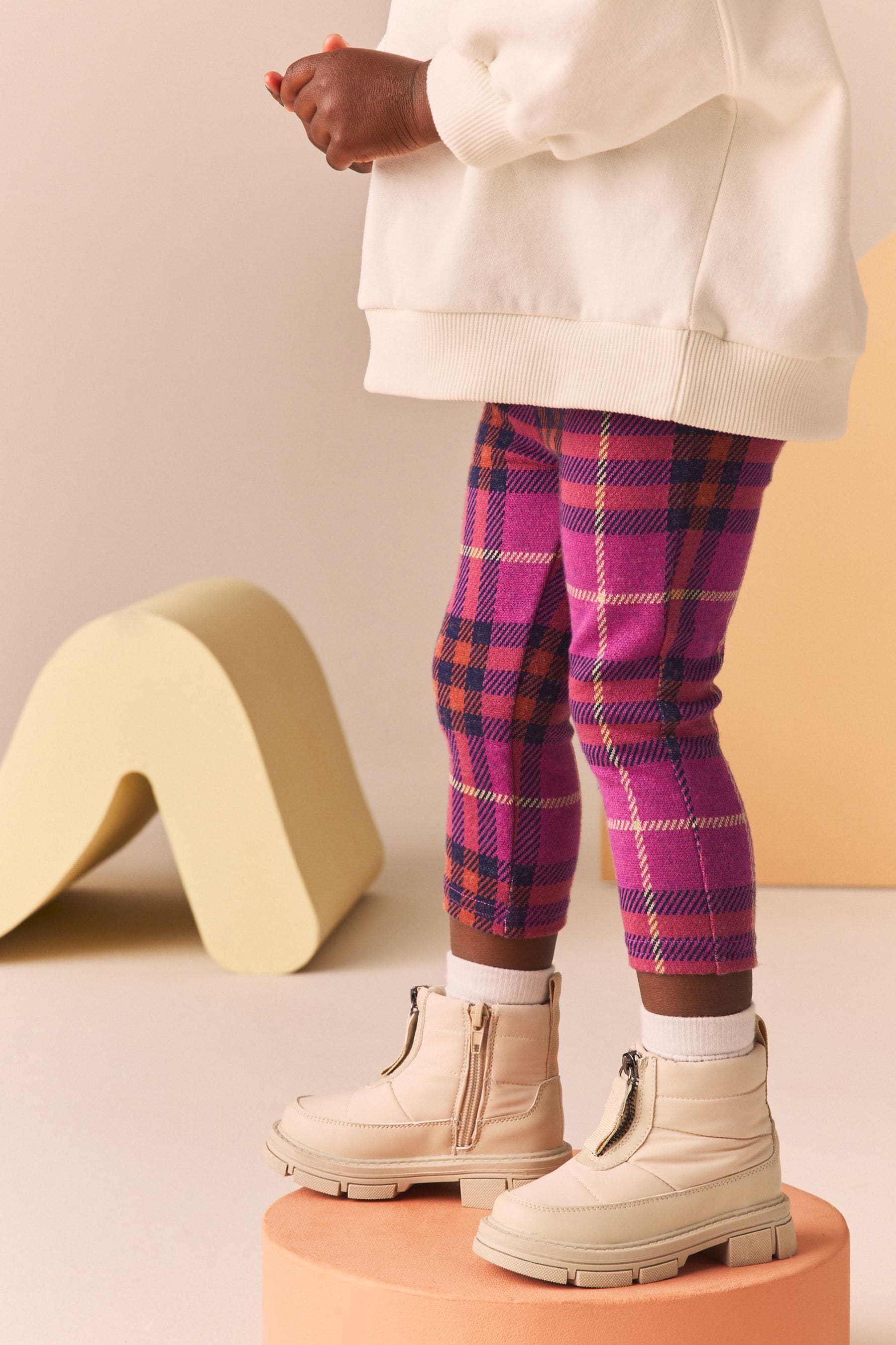 Purple Check Cosy Fleece Lined Leggings (3mths-7yrs)