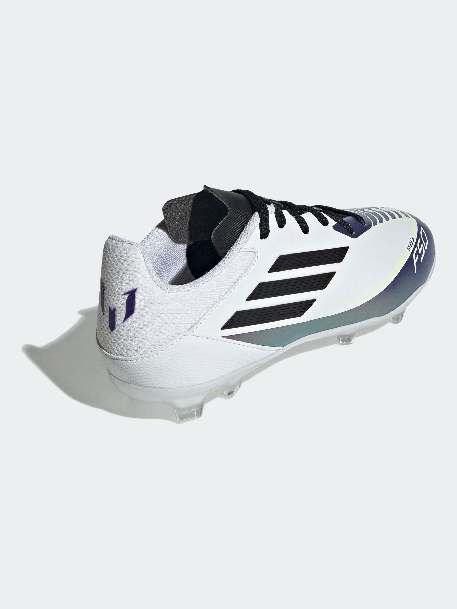 adidas White/Purple Messi F50 Kids League Firm/Multi-Ground Boots