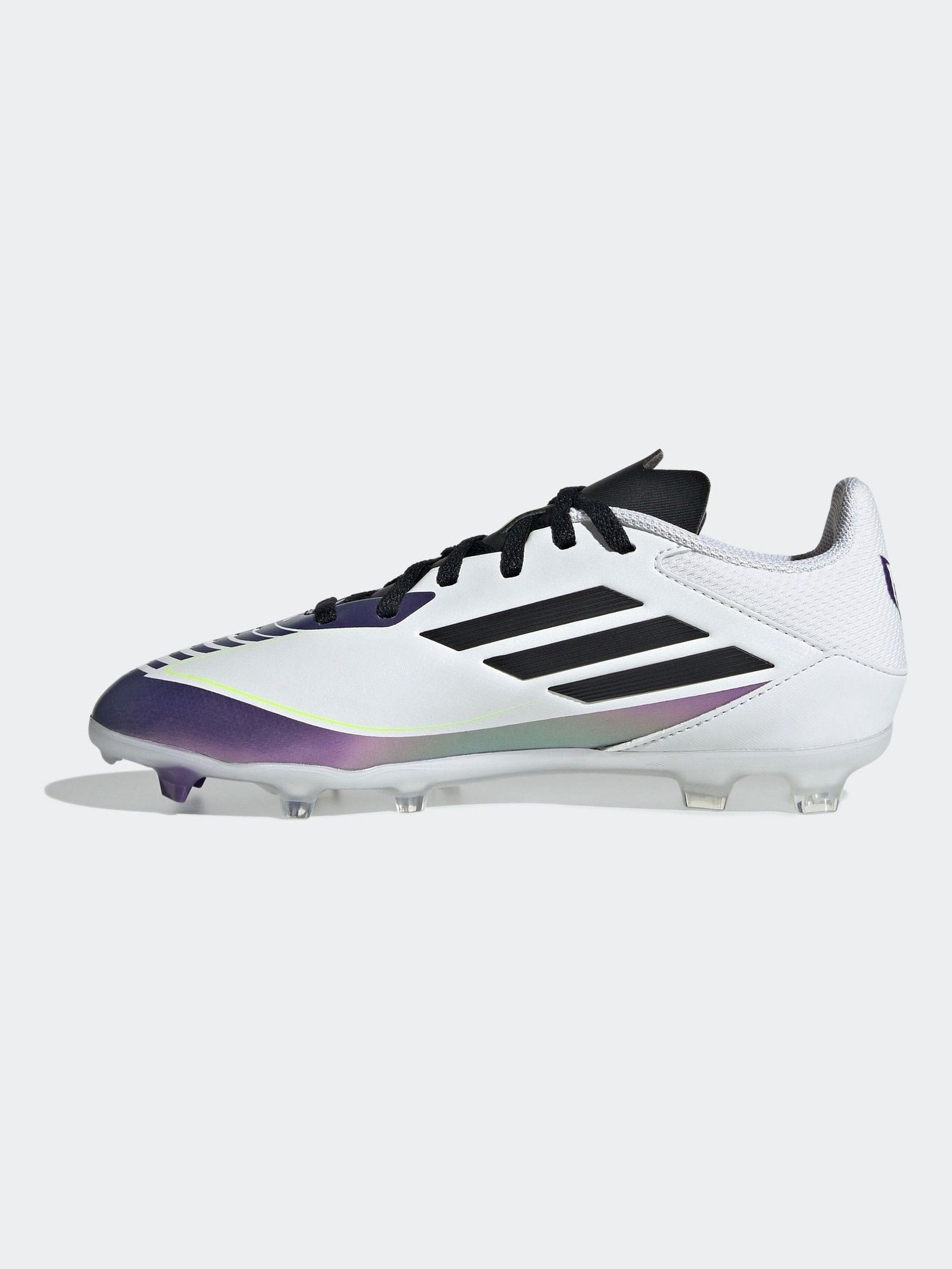 adidas White/Purple Messi F50 Kids League Firm/Multi-Ground Boots