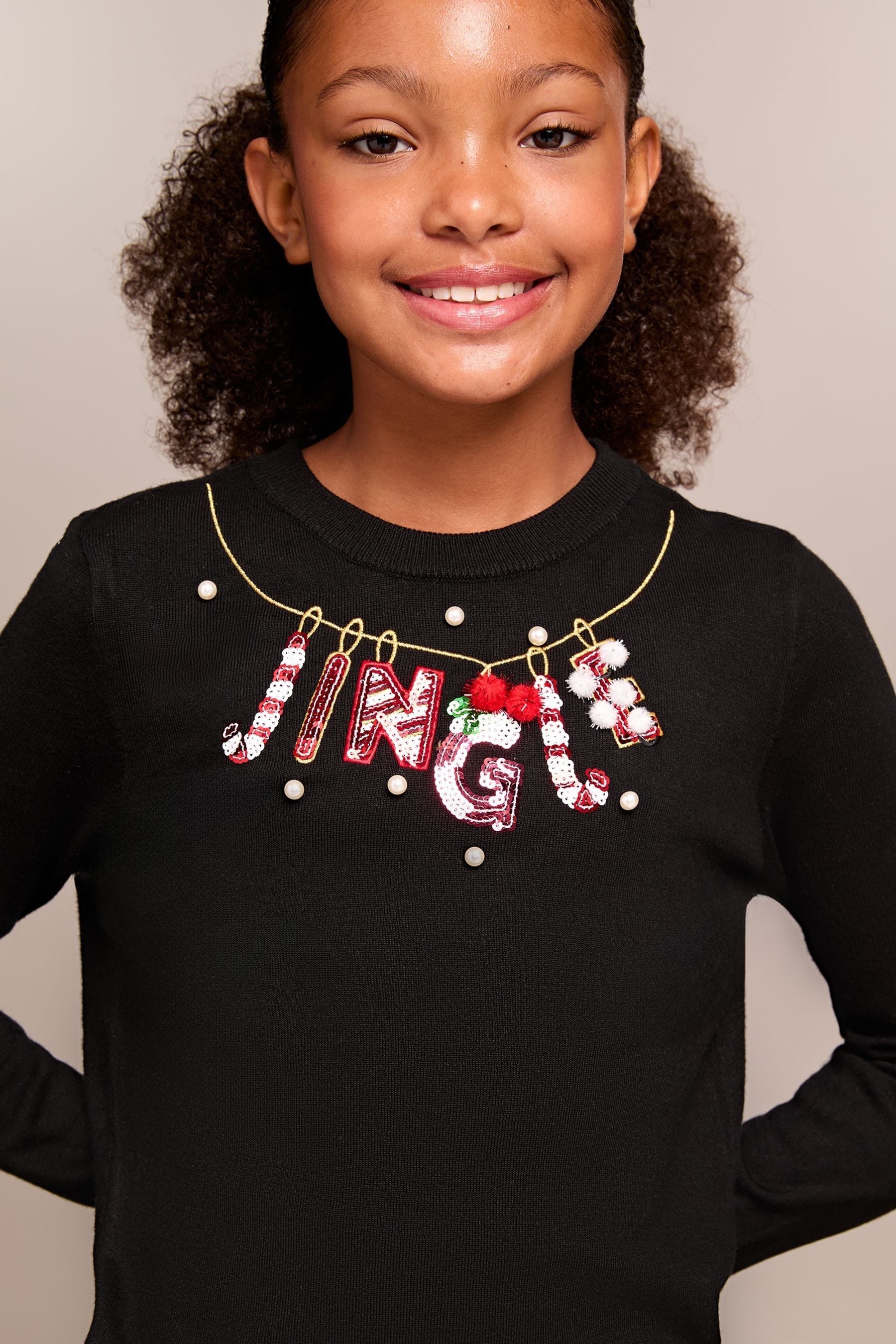 Lipsy Black Knitted Christmas Jumper (5-16yrs)