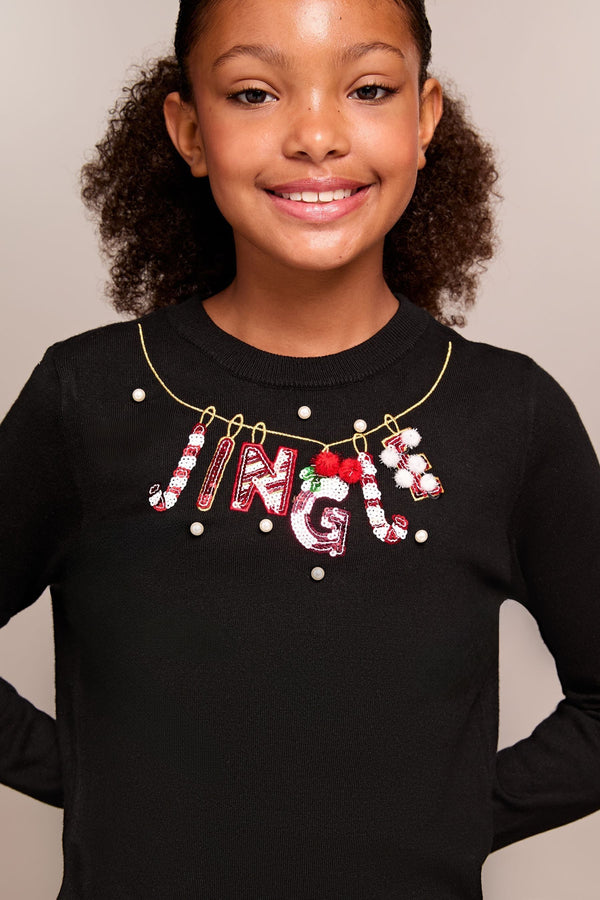 Black Jingle Knitted Christmas Jumper (5-16yrs)