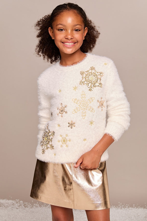 Ivory White Snowflake Knitted Christmas Jumper (5-16yrs)