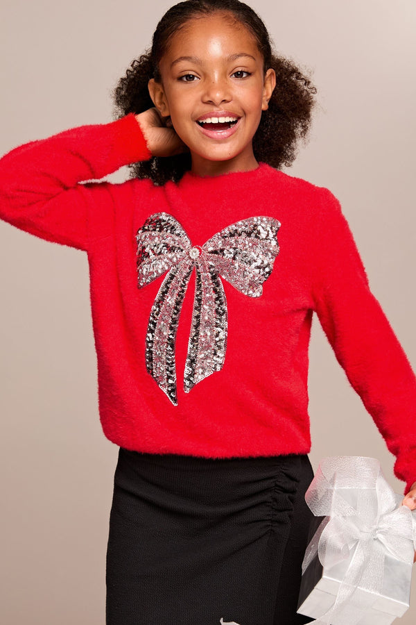 Red Bow Knitted Christmas Jumper (5-16yrs)