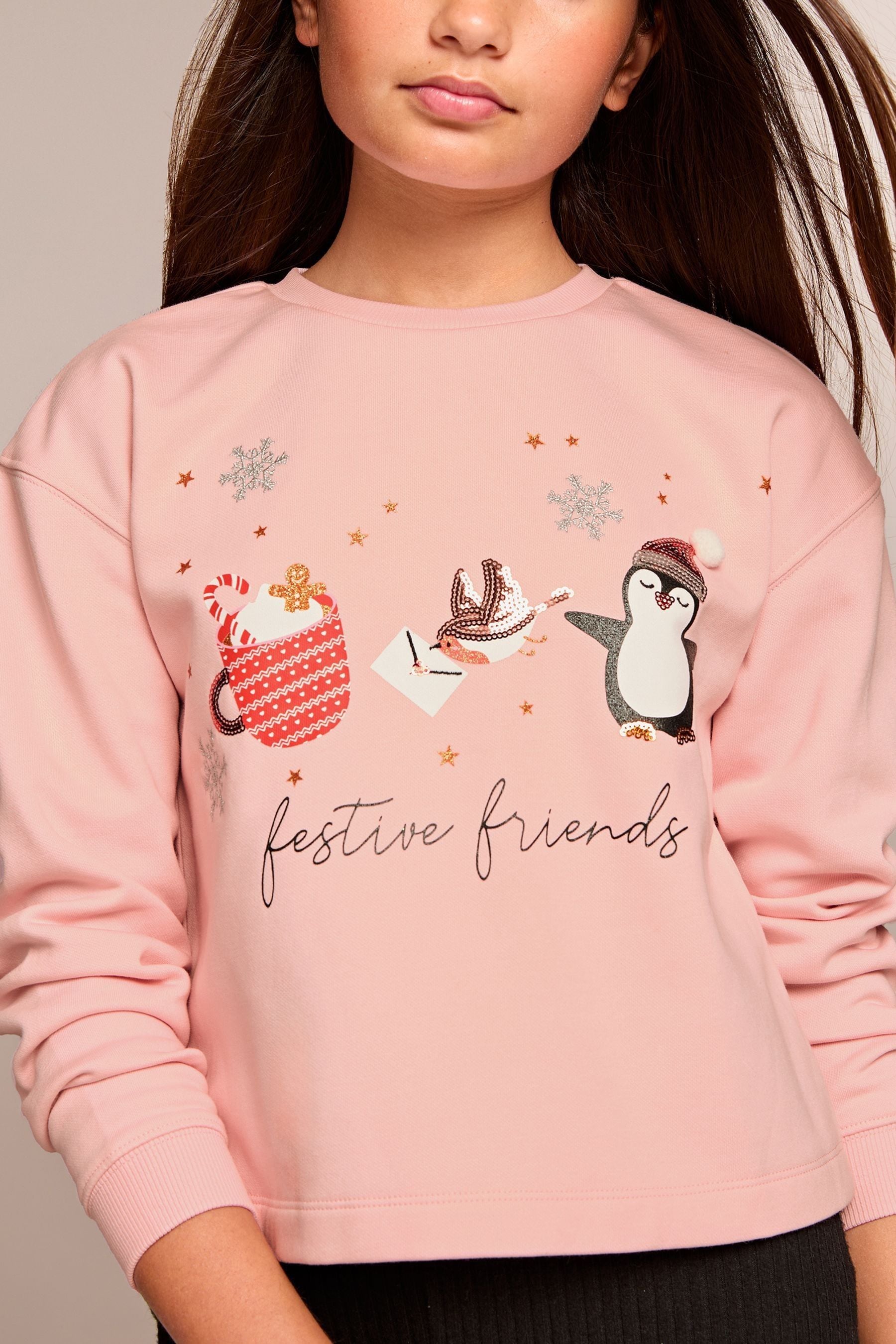 Lipsy Pink Christmas Sweatshirt (5-16yrs)