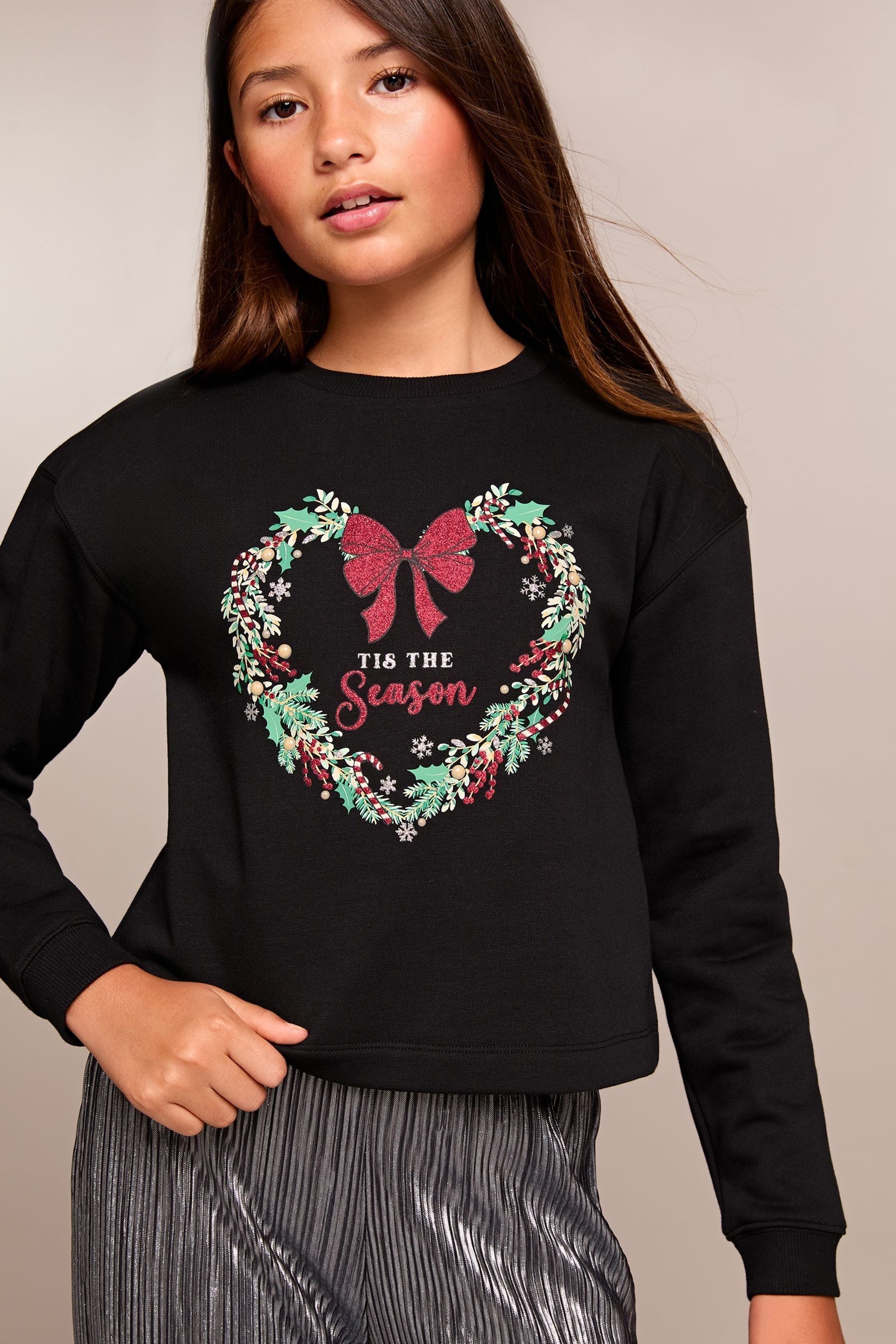 Lipsy Black Christmas Sweatshirt (5-16yrs)