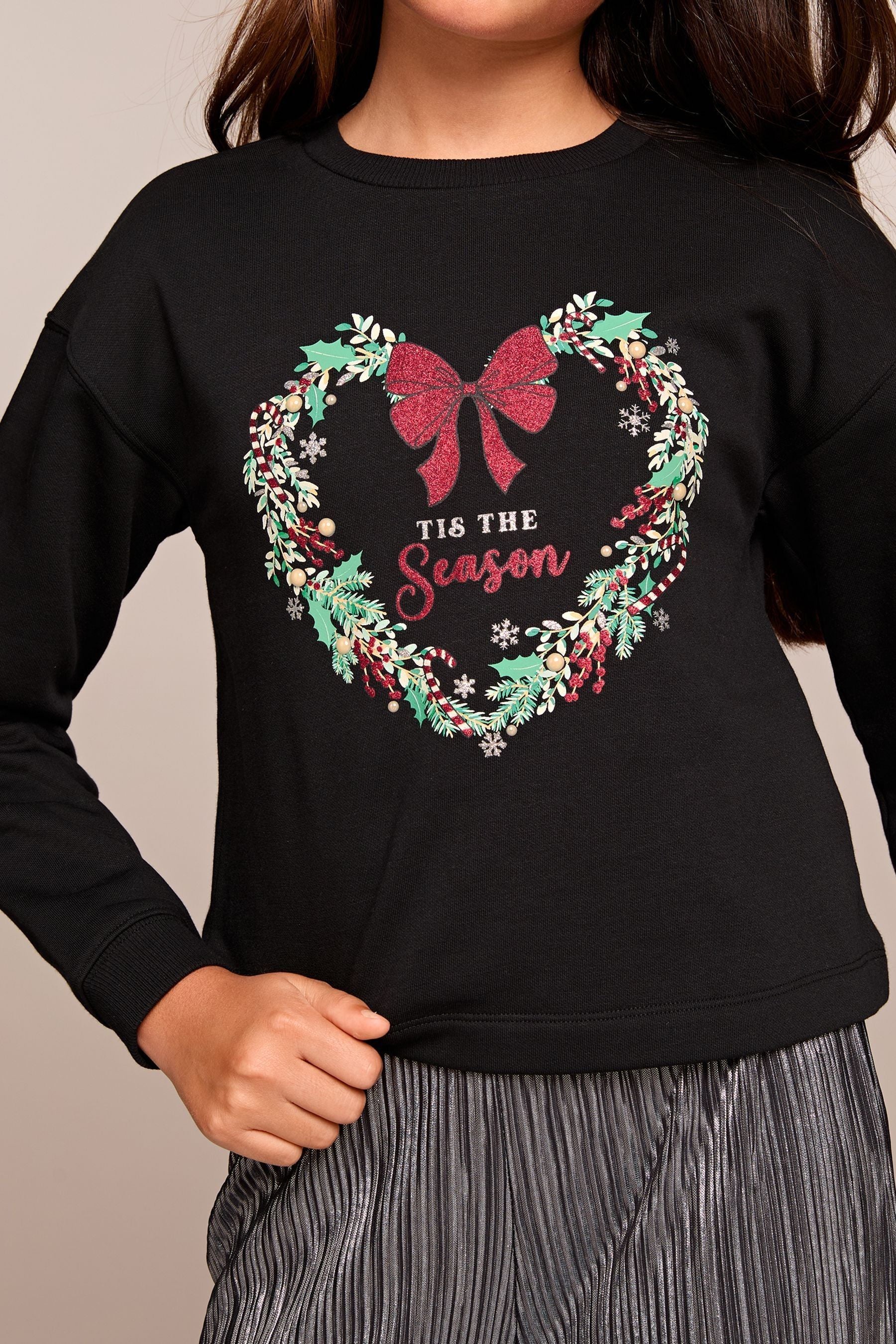 Lipsy Black Christmas Sweatshirt (5-16yrs)