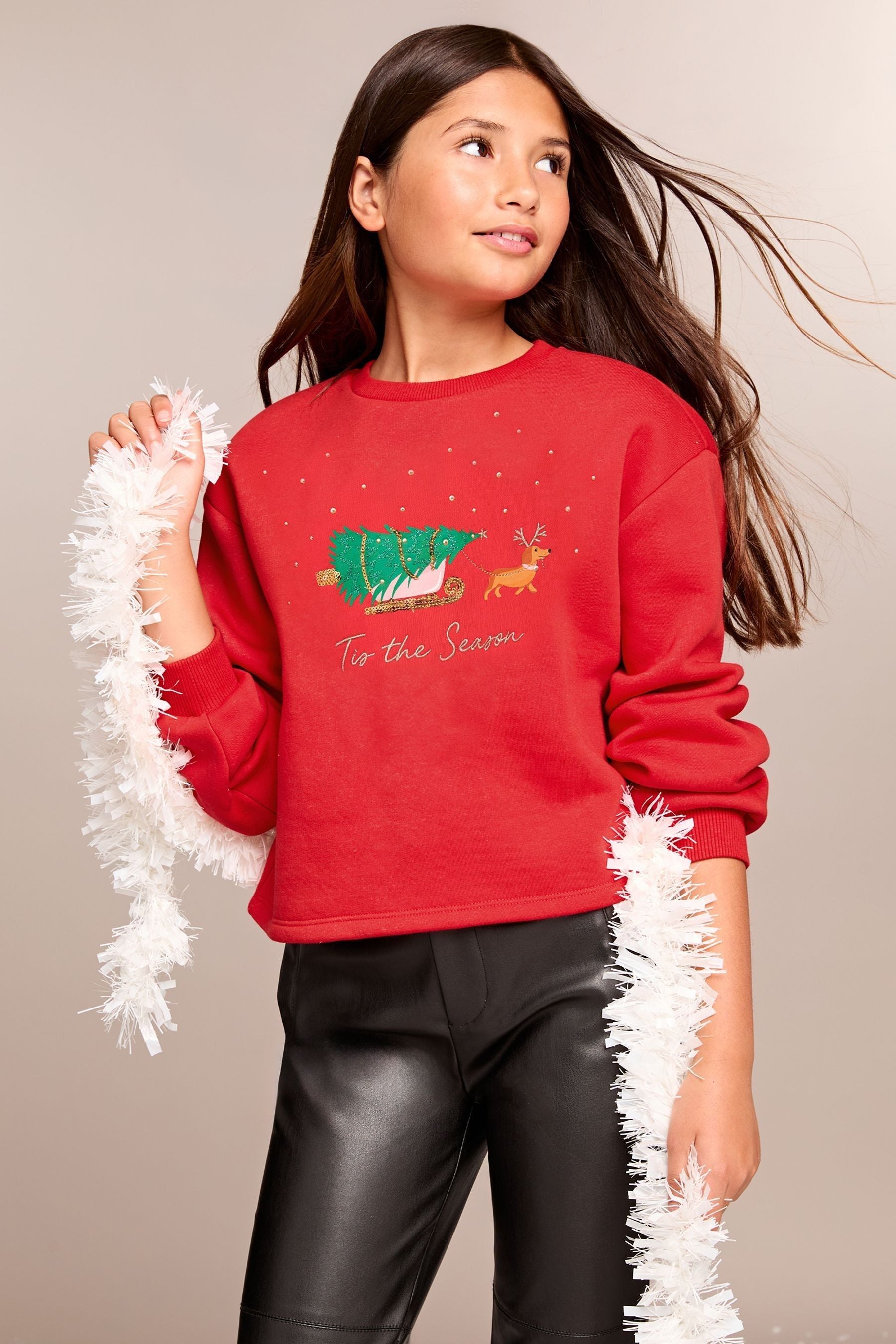 Lipsy Red Christmas Sweatshirt (5-16yrs)