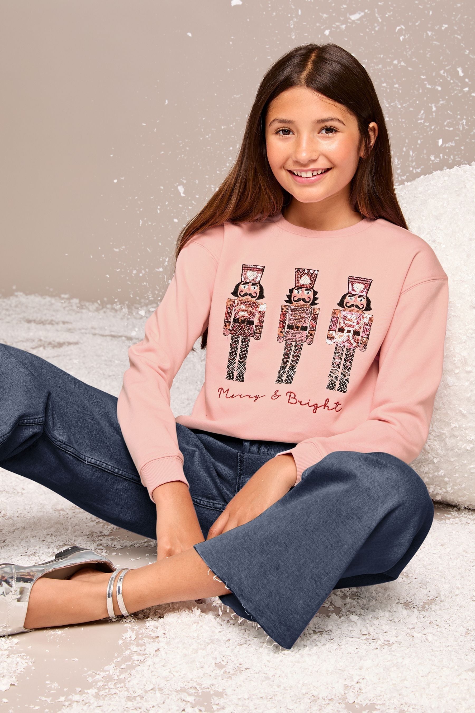 Lipsy Pink Sequin Christmas Sweatshirt (5-16yrs)