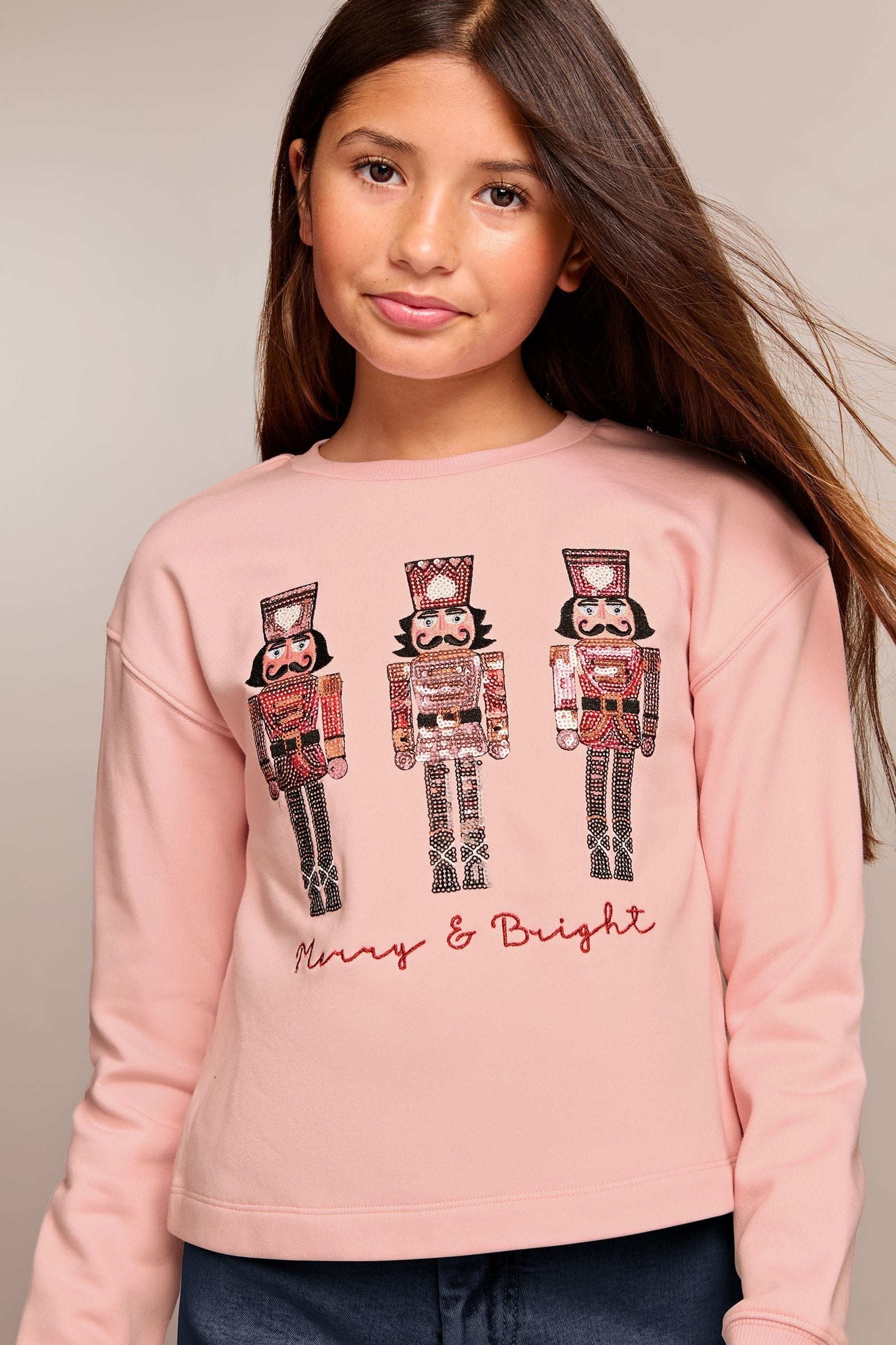 Lipsy Pink Sequin Christmas Sweatshirt (5-16yrs)